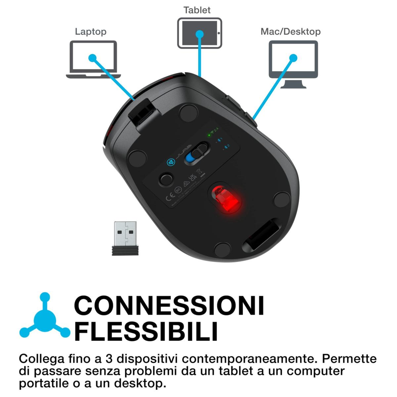 JLab GO Charge Bluetooth Mouse 6 Buttons Connection Via 2.4 GHz