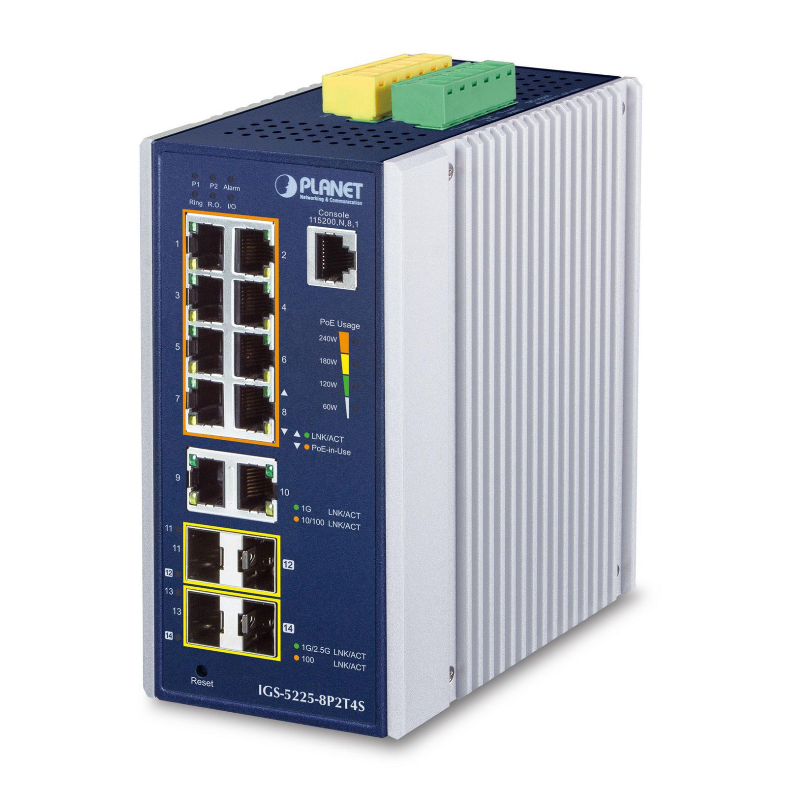 Planet IGS-5225-8P2T4S Industrial L3 Switch 8x1Gb 2x1Gb SFP 2x2.5Gb SFP 8x PoE 802.3at 240W Dua