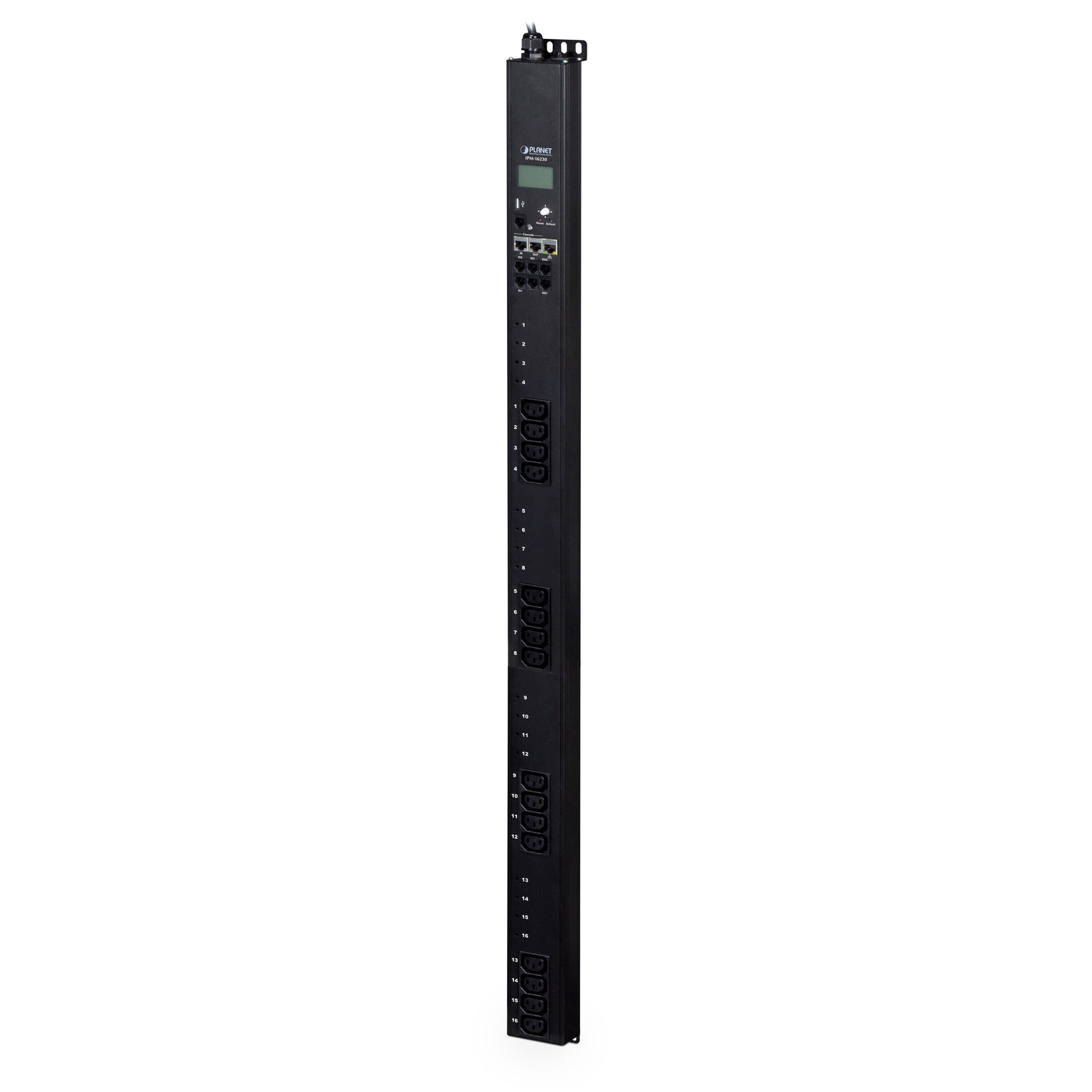 Planet IPM-16230 IP Vertical Control 16x 240V -10A Sockets 0U Rack LED+display 2 Cascading Ports