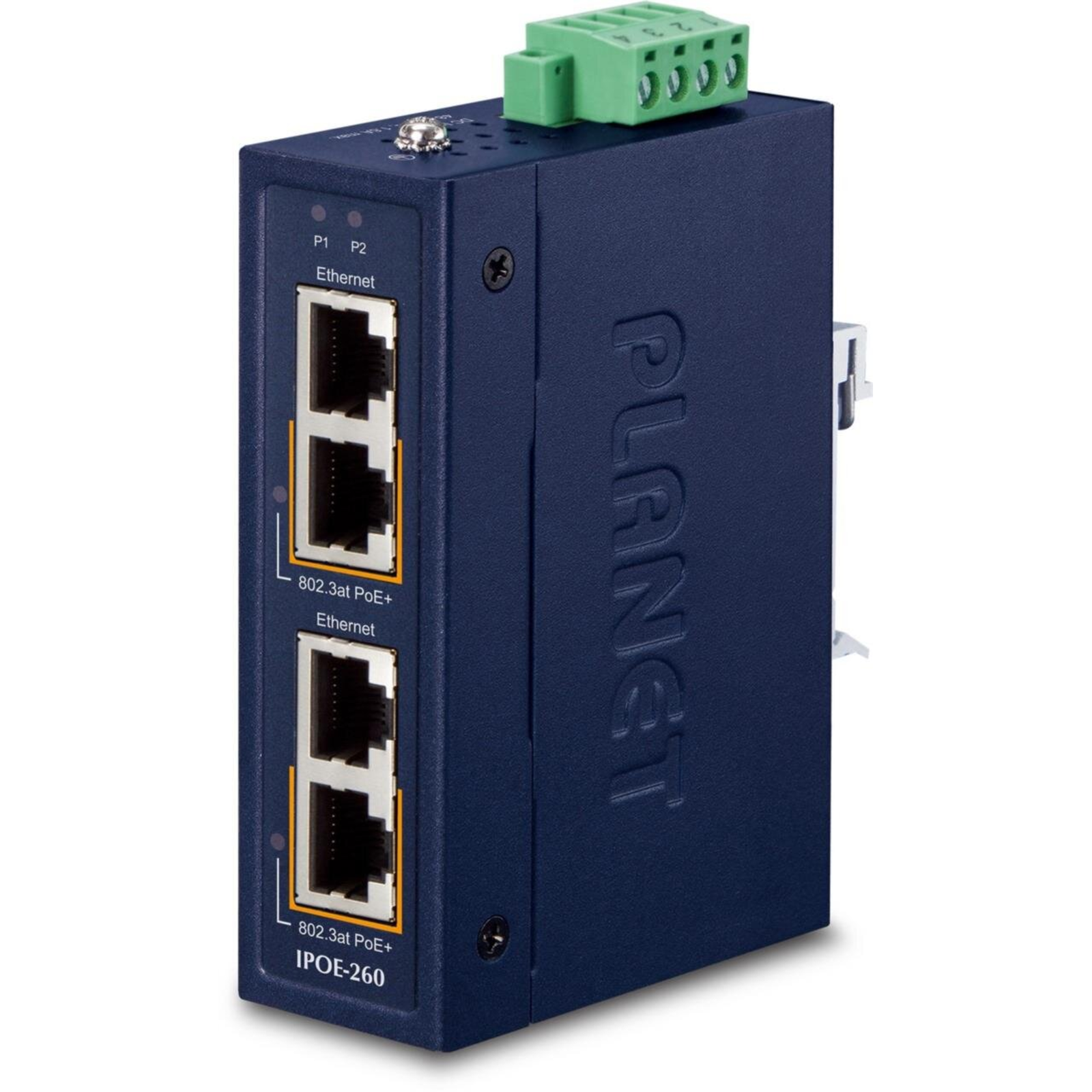 PLANET Industrial 2-port 10/100/1000T 802.3at PoE+ Injector Switch 1 Gbps