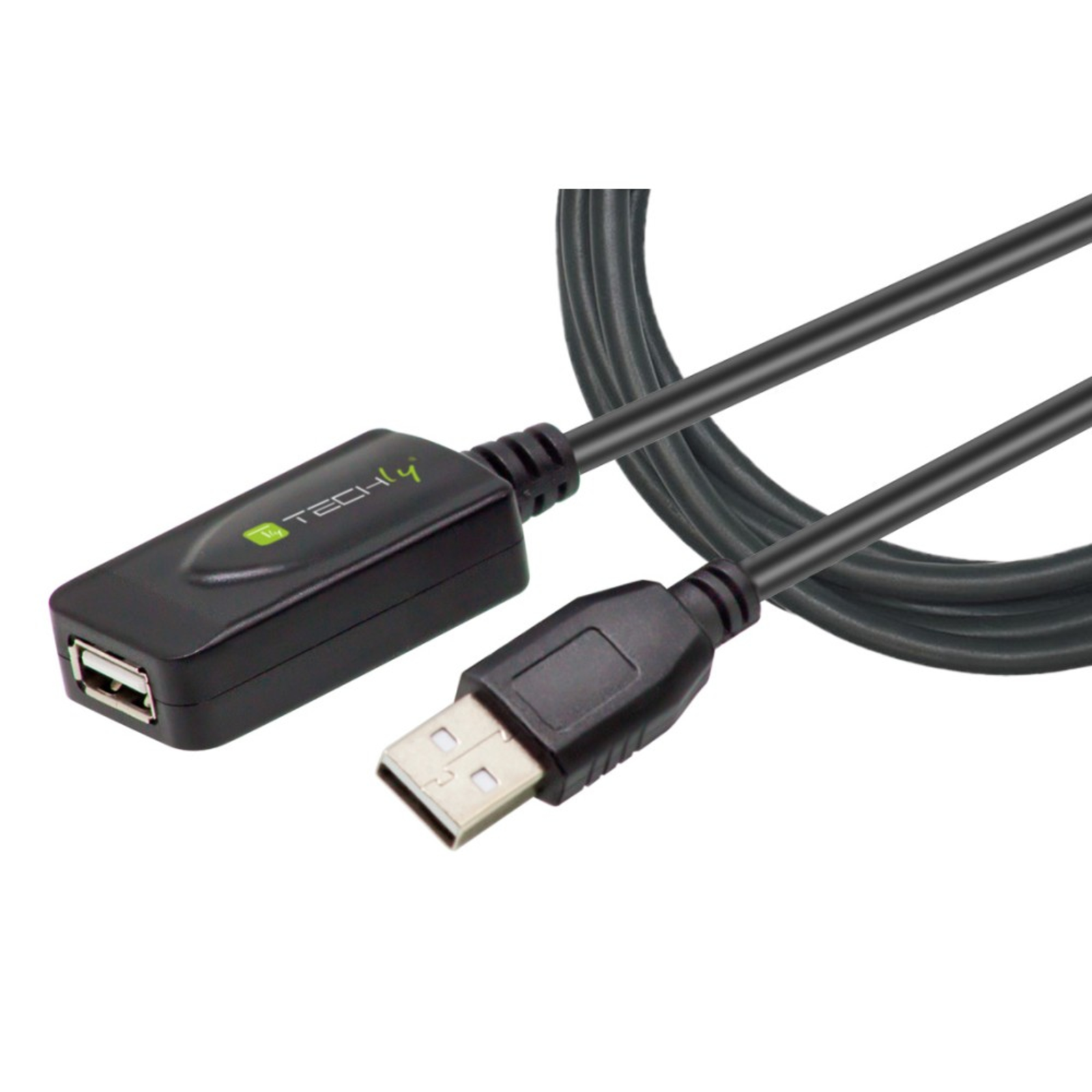 Techly USB-A High Speed Extension Active Black 5m Digital/Data Extension Cable