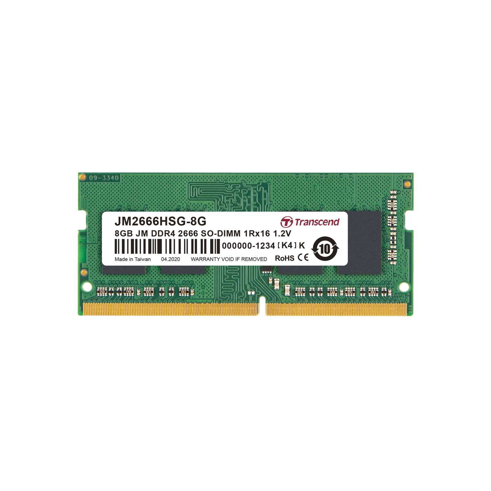 TRANSCEND 8GB JM DDR4 2666Mhz SO-DIMM 1Rx16 1Gx16 CL19 12V