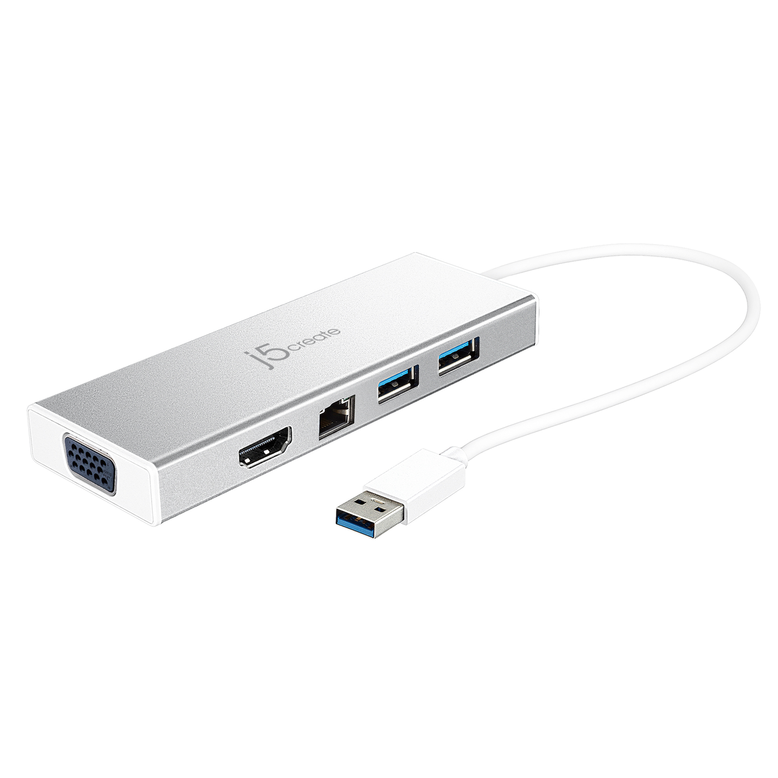 j5create USB3.0 Mini Dock 1x HDMI1xVGA2xUSB 3.11xMicro USB1xRJ45 Gigabit Silver JUD380-N