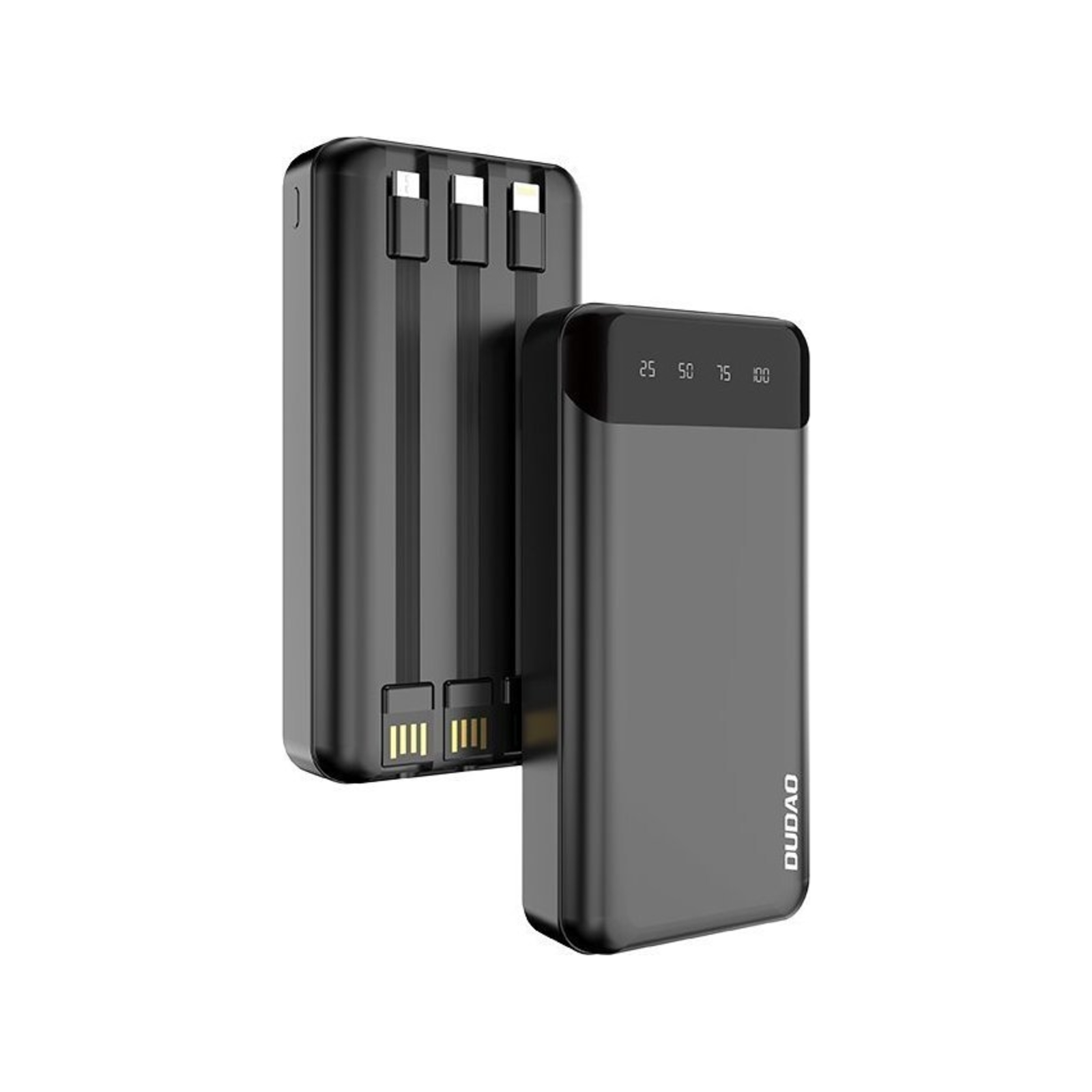 Dudao Powerbank with 3 Built-in Cables 20000mAh USB Type C + Micro + Lightning Black
