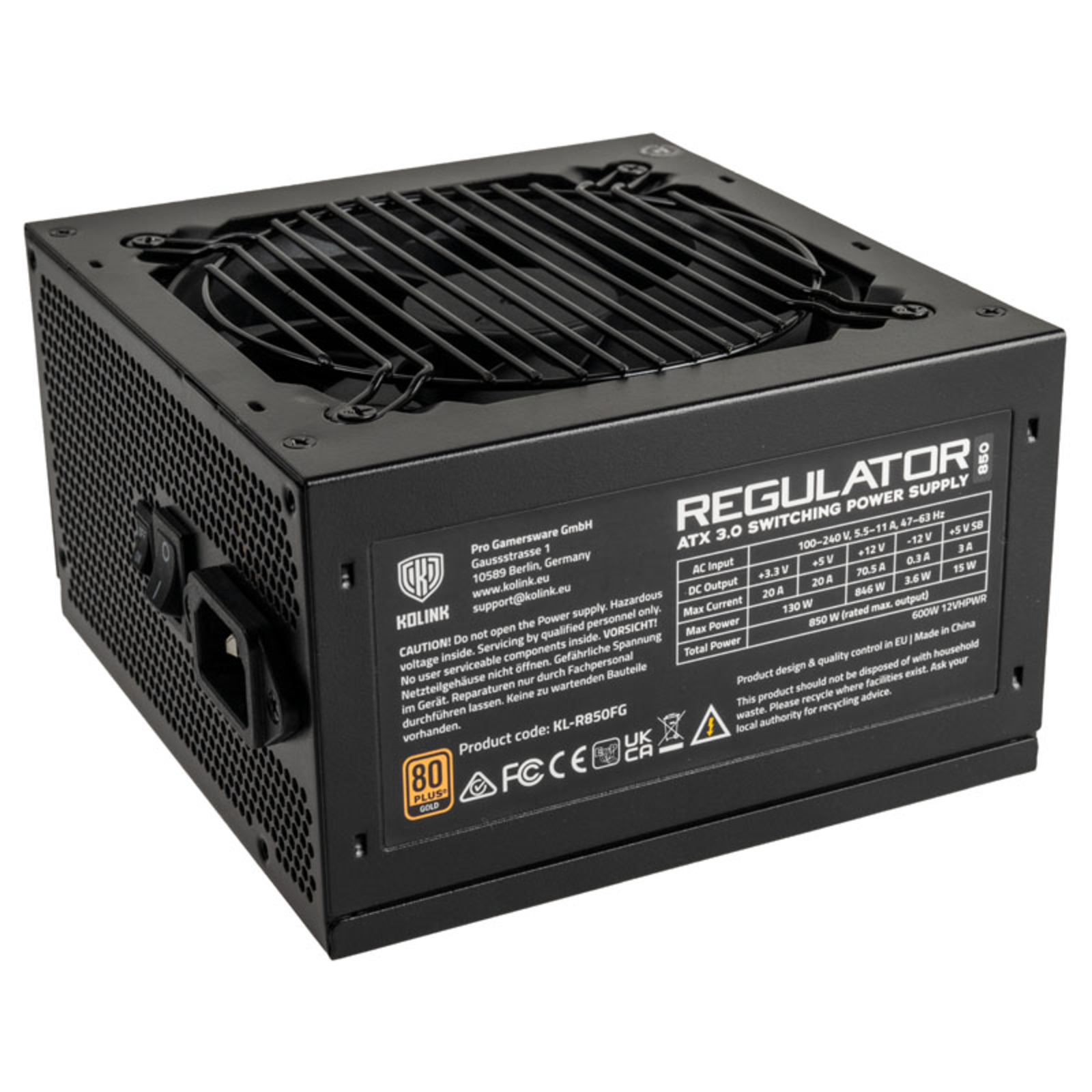 Kolink Regulator 80 PLUS gold Power Supply ATX 3.0 PCIe 5.0 Modular 850 Watts