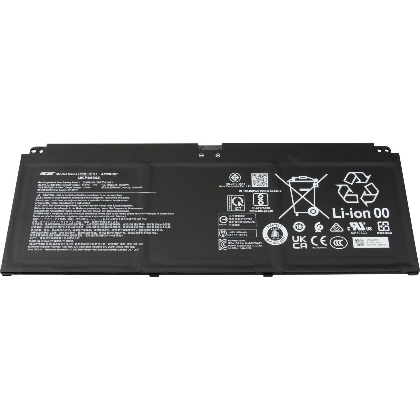Acer Battery 70.02Wh for SF16-51 Li-polymer 11.67V 6000mAh 70.02Wh
