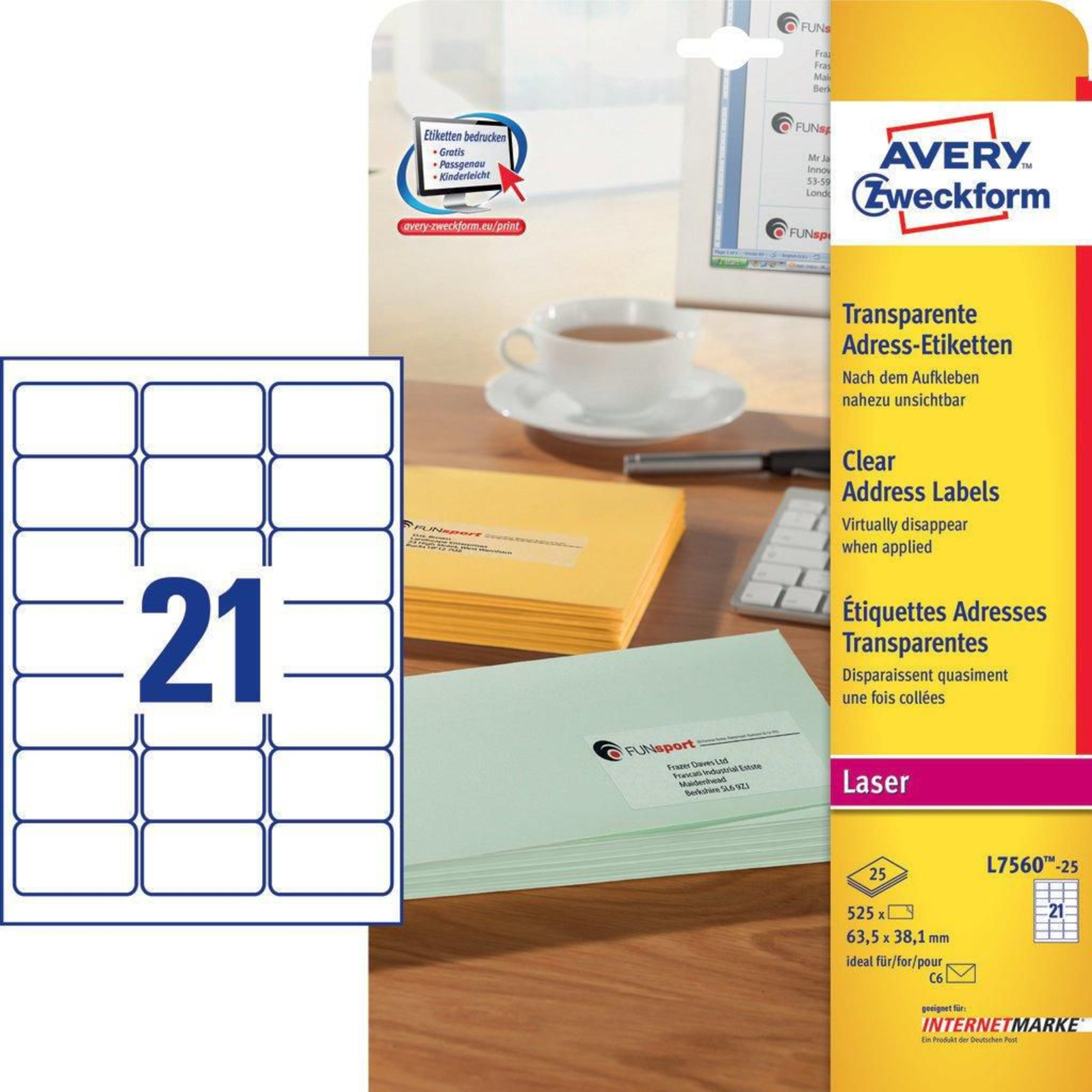Avery L7560-25 transparent Rounded Rectangle Permanent DIN A4 Envelope