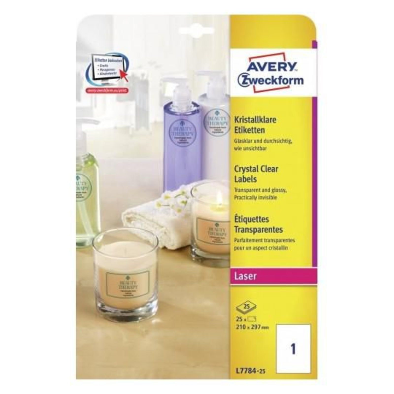 Avery L7784-25 transparent Non-adhesive Printer Label A4 Polyester Laser