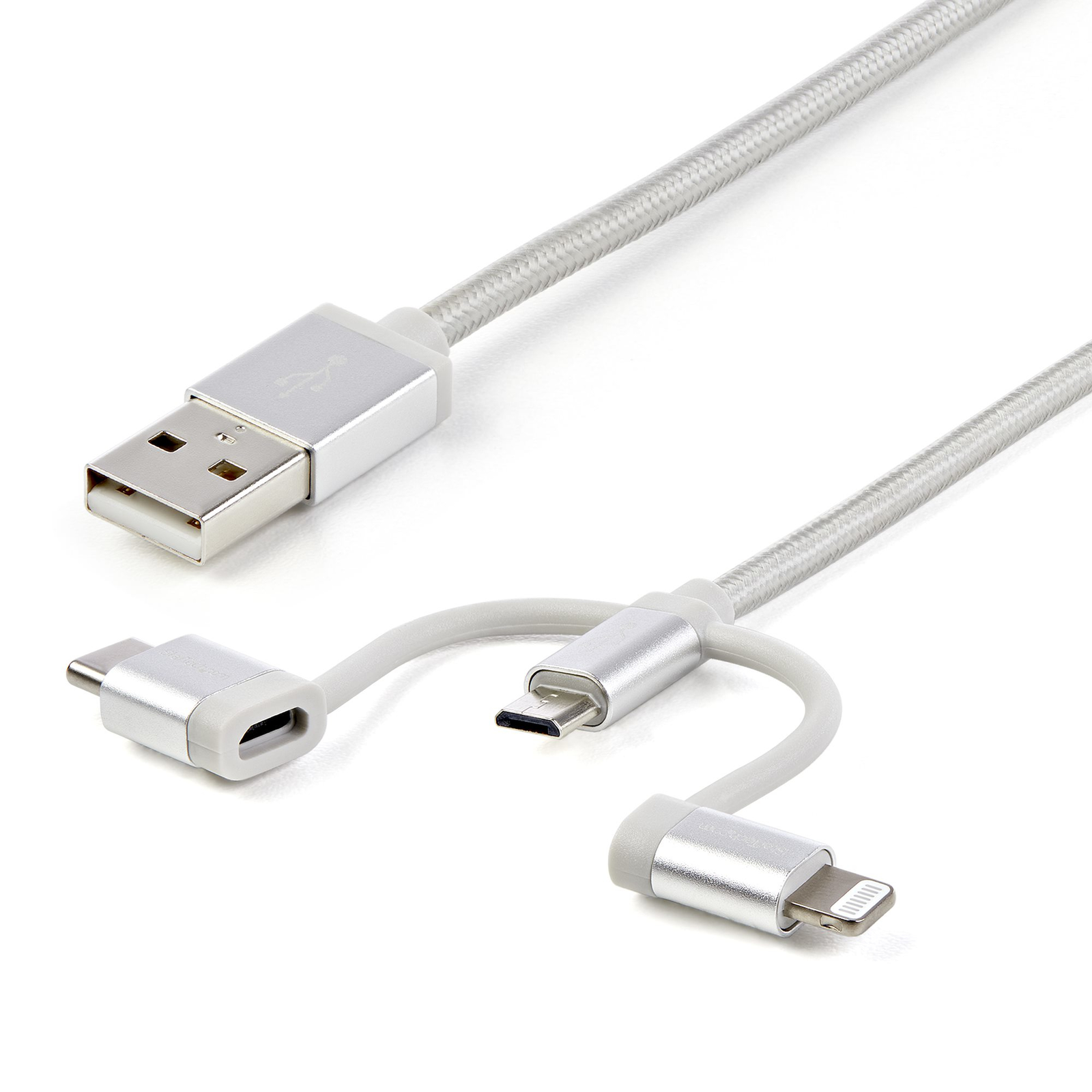 StarTech.com 1m USB Multi-charging Cable USB to Micro-USB Or USB-C Or Lightning for IPhone