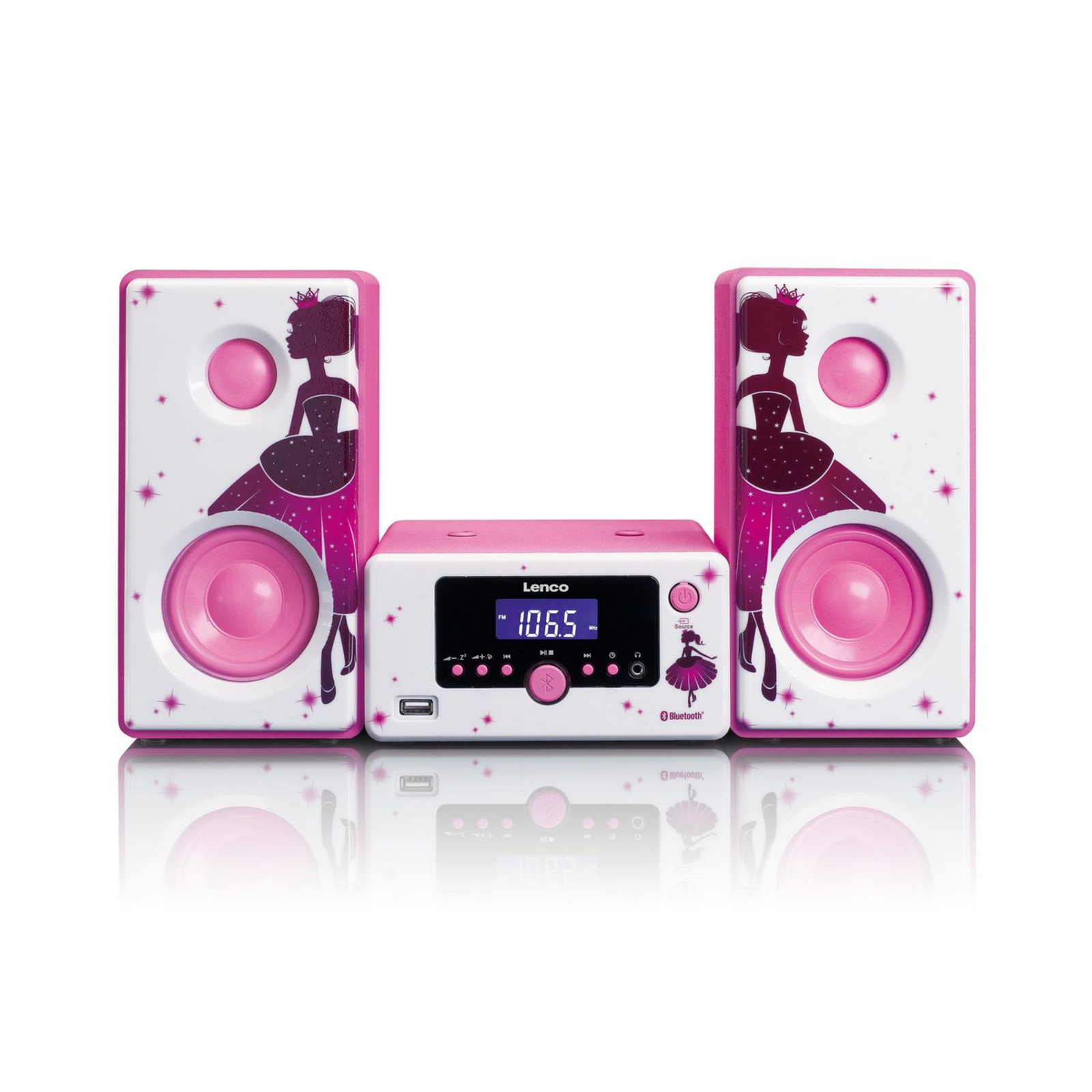 Lenco MC-020 Home Audio Mini System Pink White 10 W FM,PLL Blue 3.5mm