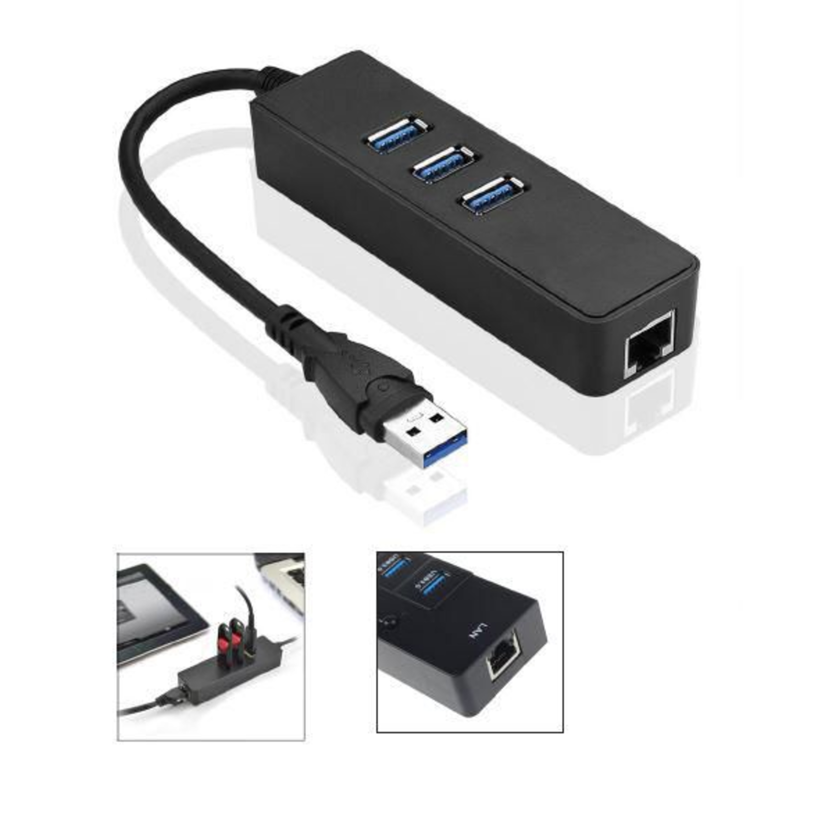 Micro Connect Ethernet Adapter USB3.0 Hub W. Gigabit