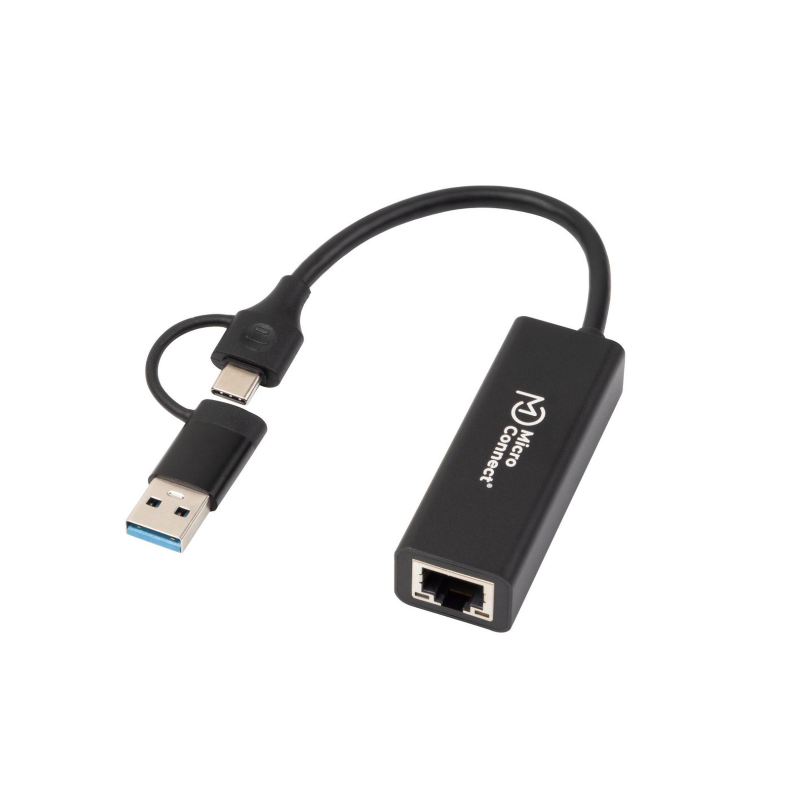 Micro Connect USB-C/A to RJ45 Network Gigabit Adapter 0.2m Black