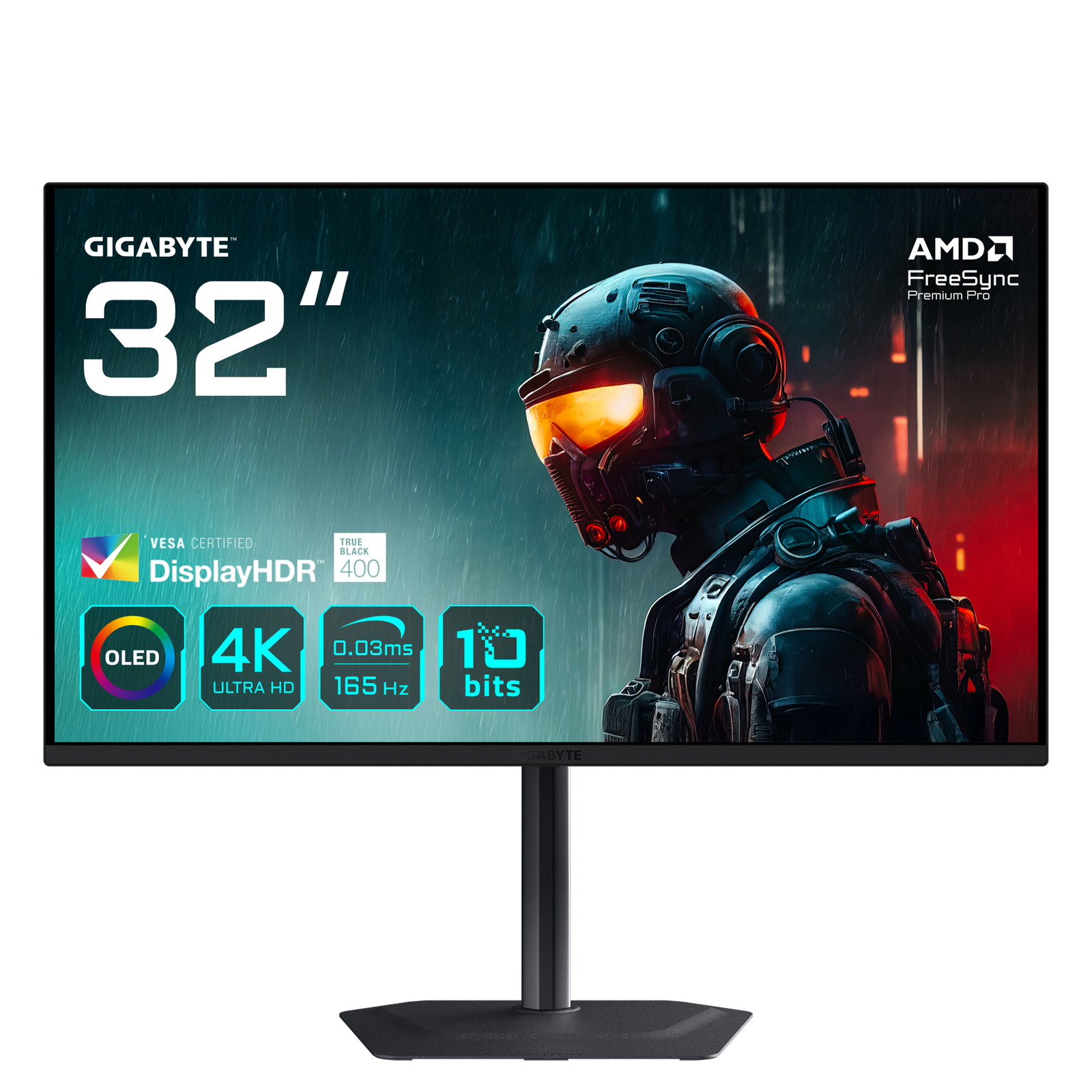 GIGABYTE 81.28cm 32-inch OLED Gaming 3840 X 2160 UHD 250 Cd/m2 165 Hz 2xHDMI 2.1 1xDP 1.4 1xUSB C