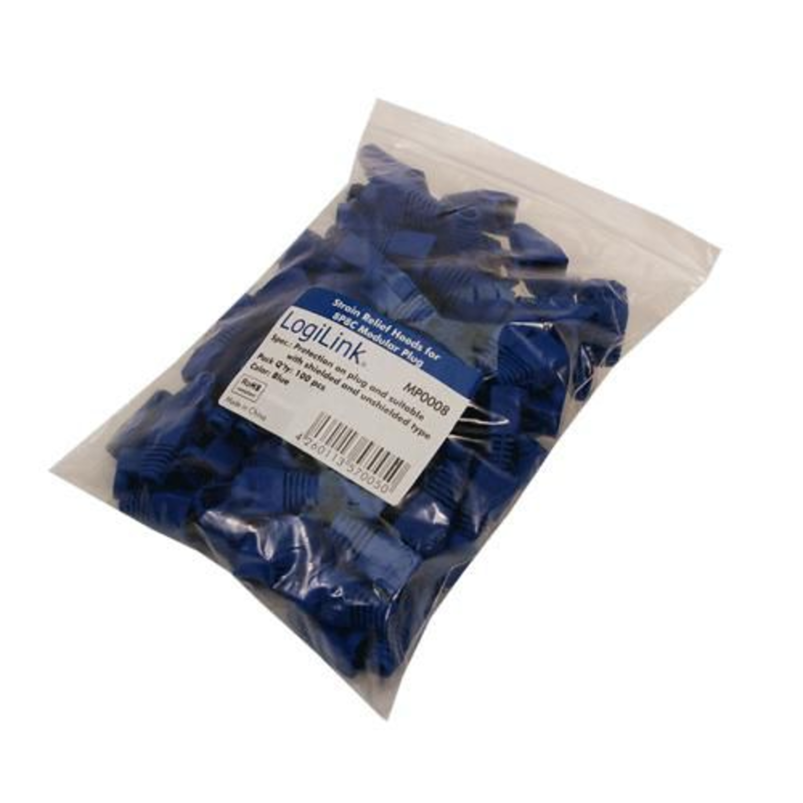 LogiLink Bend Predection Sleeve RJ45 Plug 5.5mm Blue Plastic Housing Content 100 Pieces in Polybag