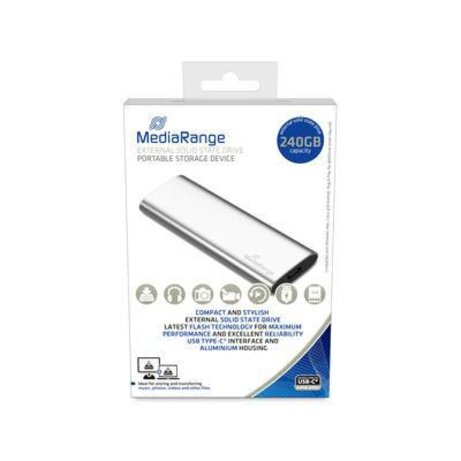 MediaRange 240 GB External SSD Silver USB-C 3.2 Gen 2 10 Gbit S