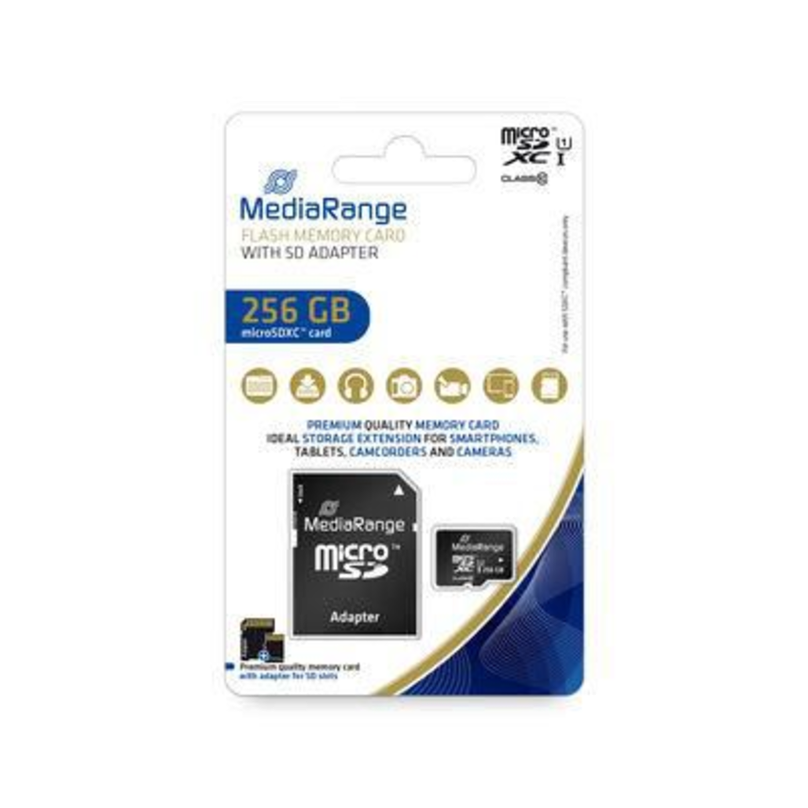 MediaRange SD MicroSD Card 256GB UHS-1 Cl.10 Incl. Adapter