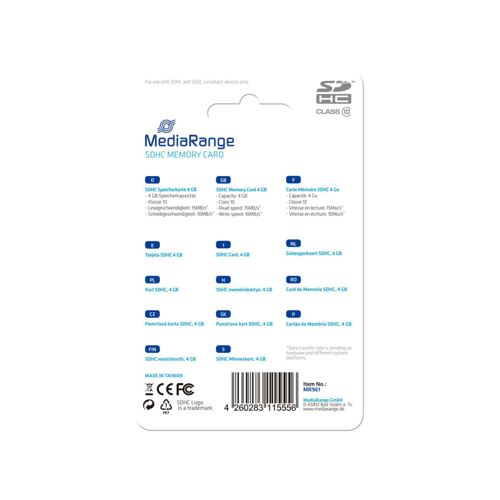 MEDIARANGE Flash Memory Card 4 GB Class 10