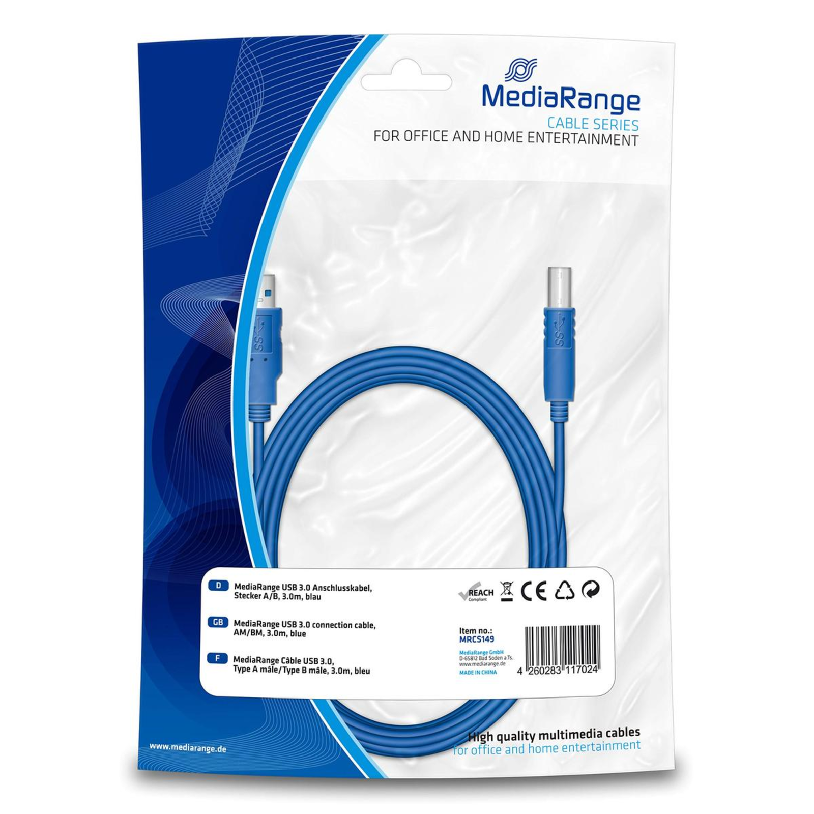 MEDIARANGE USB Cable USB Type B (M) to USB Type A (M)
