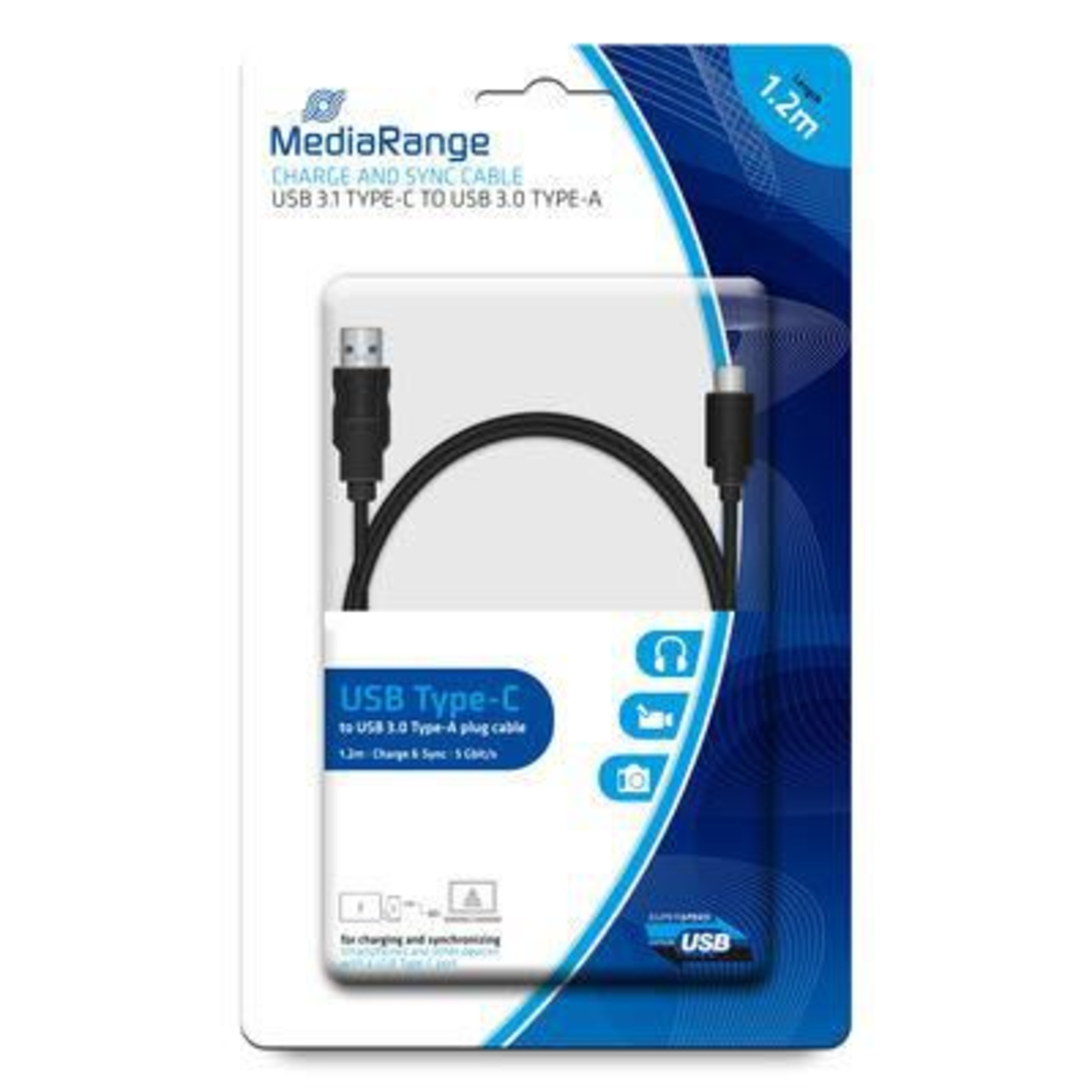 MEDIARANGE MRCS160 1.2 M USB A USB C USB 3.2 Gen 1 (3.1 Gen 1) 5000 Mbit/s Black