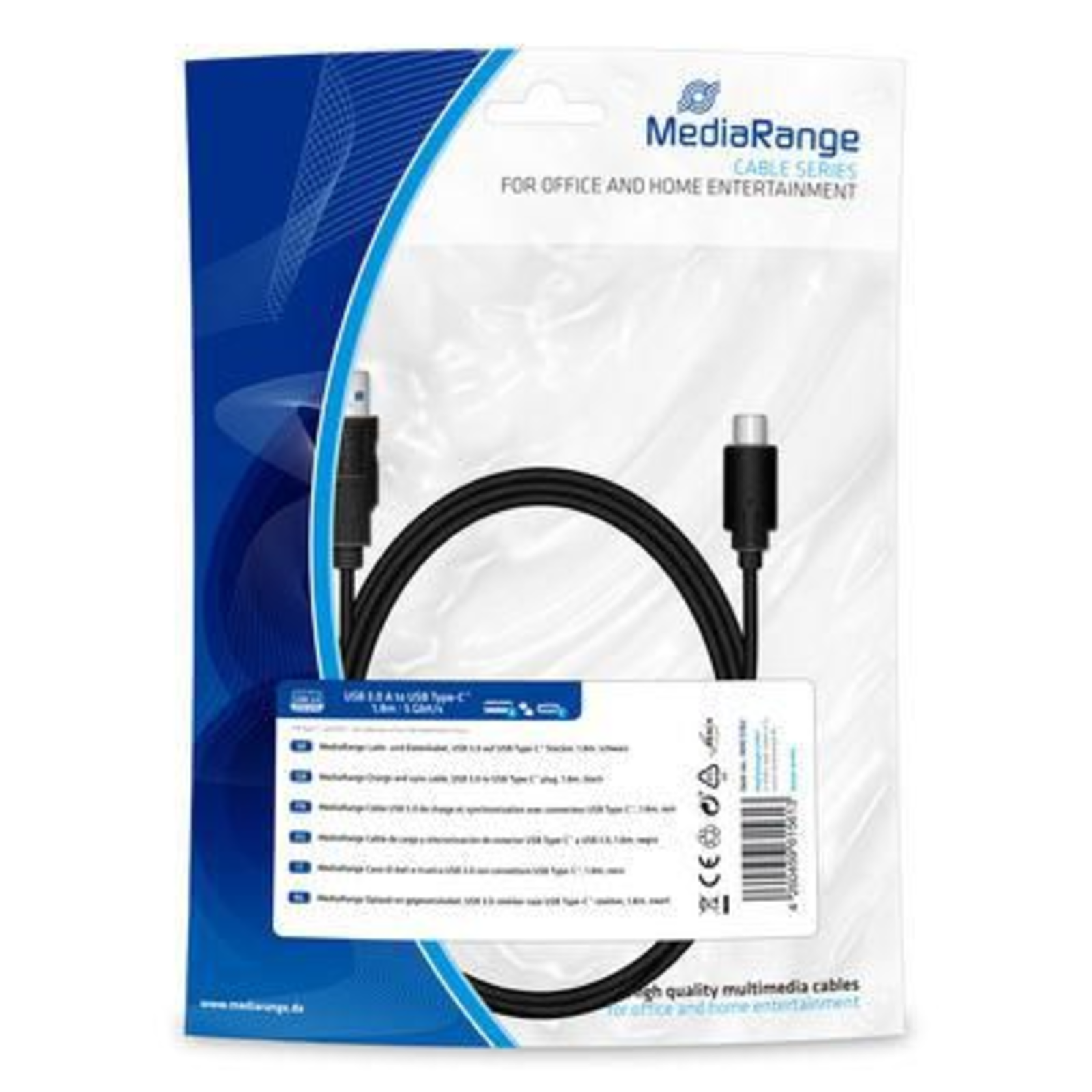 MEDIARANGE MRCS182 1.8 M USB A USB C USB 3.2 Gen 1 (3.1 Gen 1) 5000 Mbit/s Black
