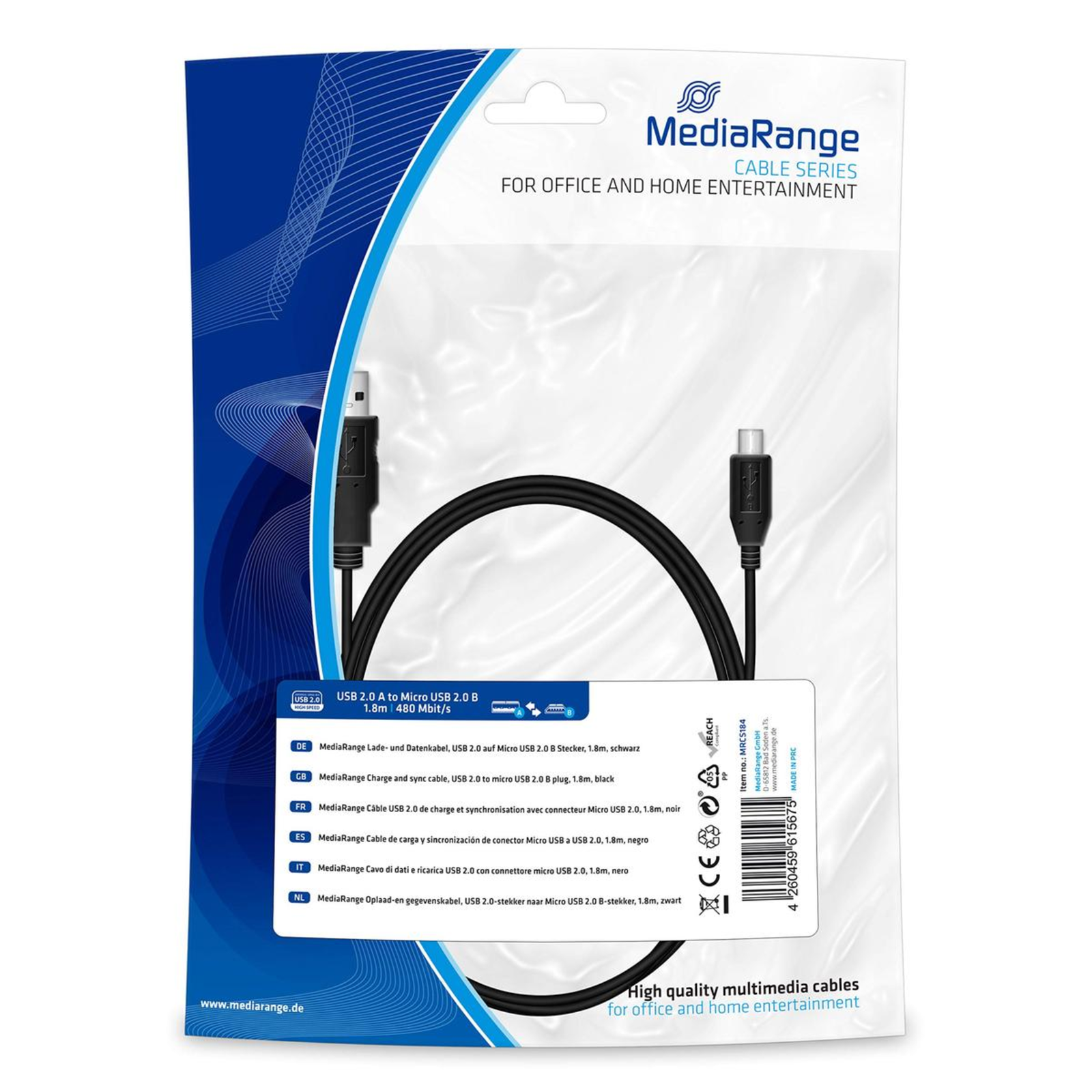 MEDIARANGE MRCS184 1.8 M USB A Micro USB B USB 2.0 Black