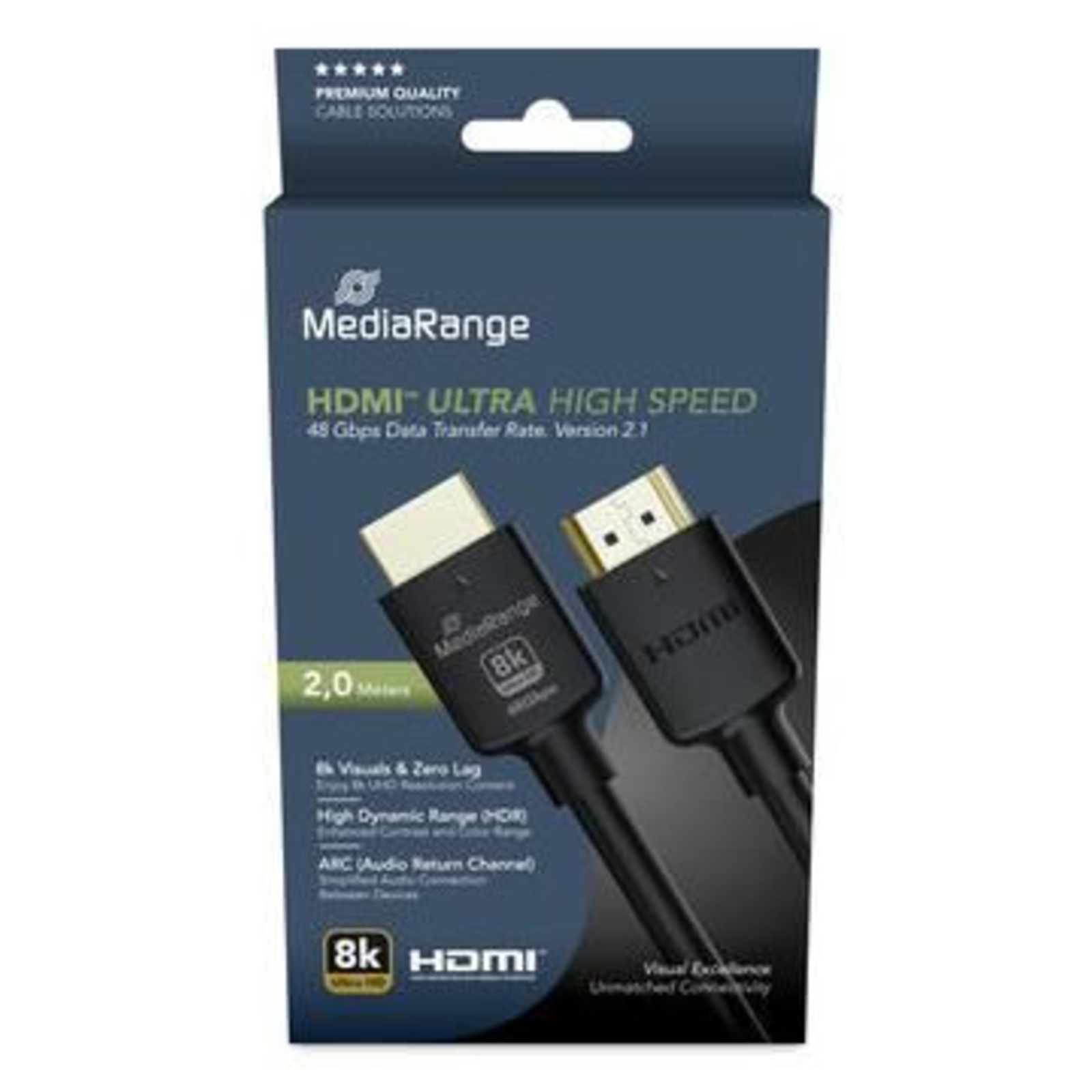MEDIARANGE HDMI Ultra High Speed Ethernet Cable 48 Gbit/s 2 M Cable Digital/Display/Video