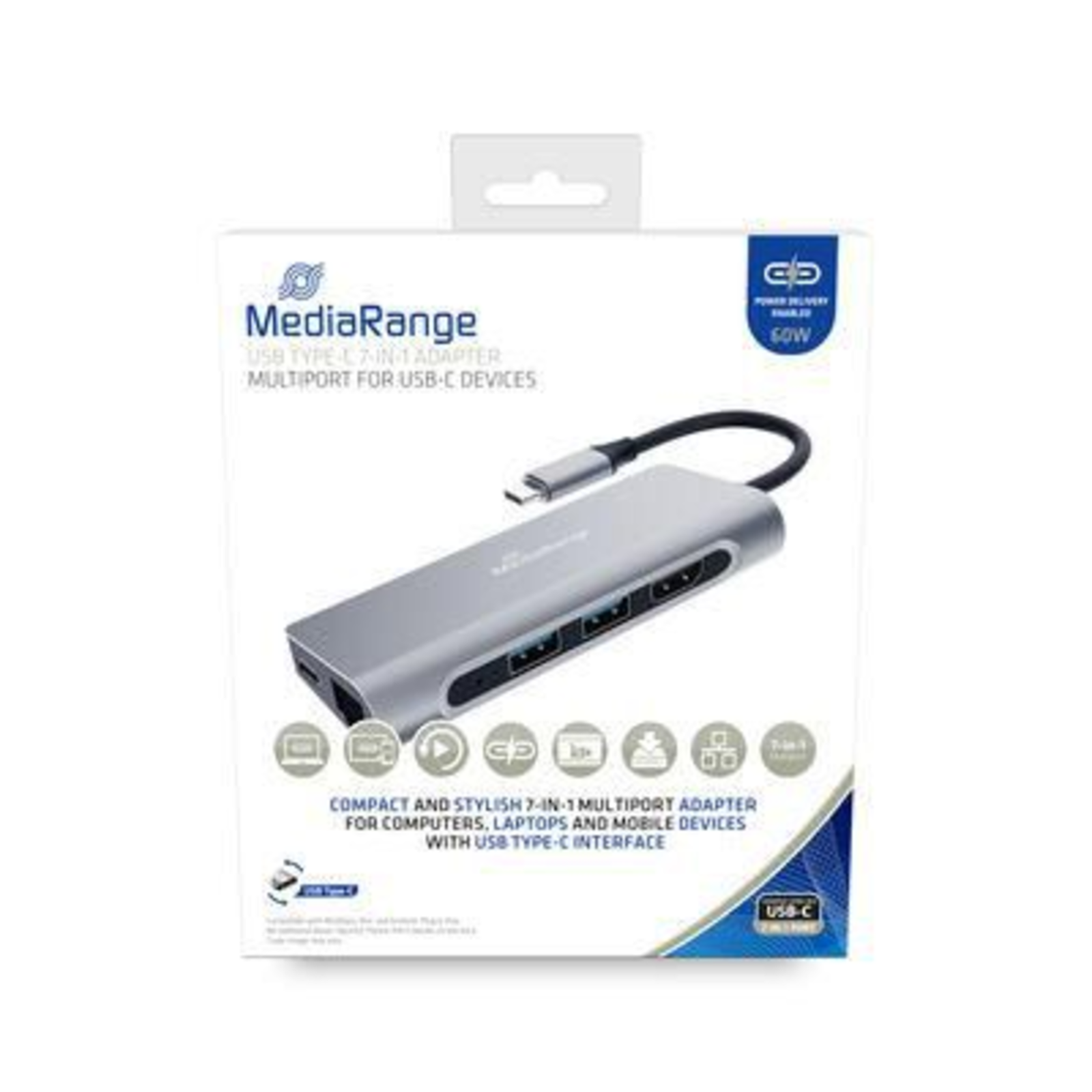 MediaRange DockingStation USB-C HDMI,USB3.2,RJ45,PD 60W
