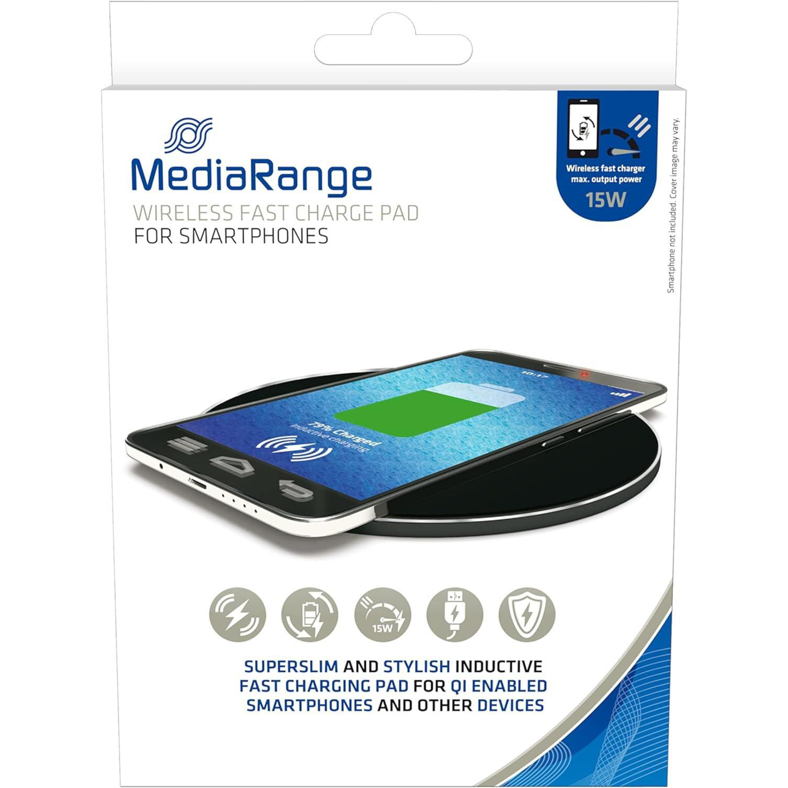 MEDIARANGE Wireless Charger for Qi-enabled Smartphones with 15W Fast Charging Function Battery