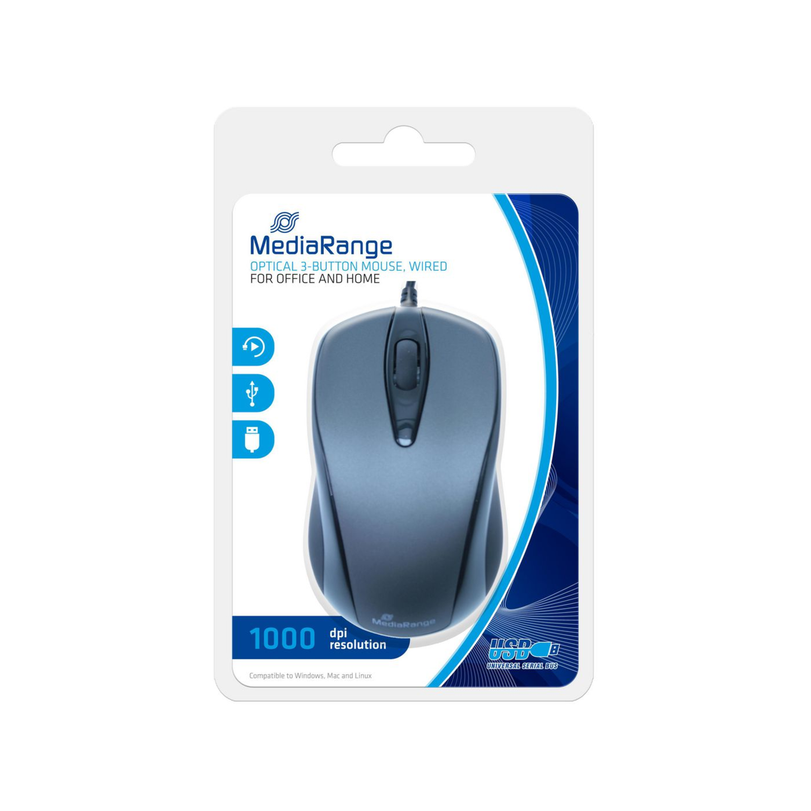 MEDIARANGE Mouse Optical 3 Buttons Wired