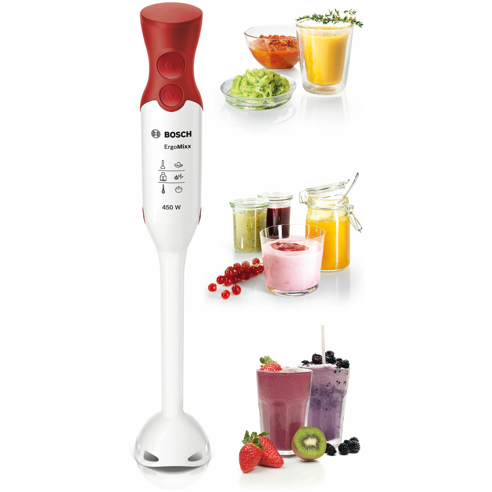 Bosch ErgoMixx MSM64010 Handblender Turbofunction White Red
