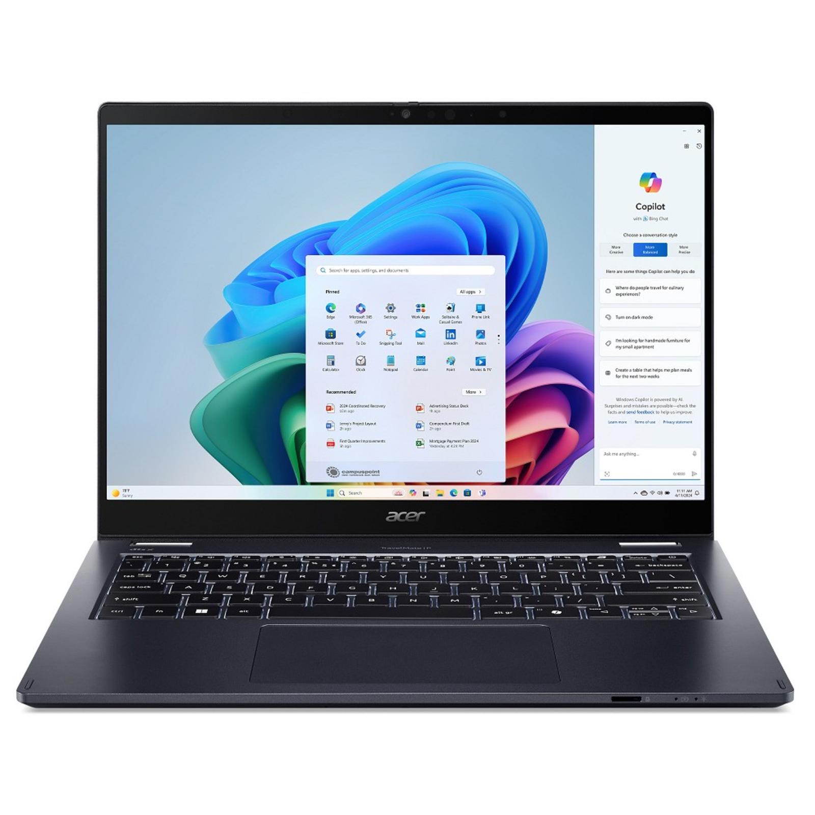 Acer TravelMate P4 Spin 14 TMP414RN-55-TCO Flip Design Ultra 7 255U 2 GHz Win11 Pro Intel 512GB SSD