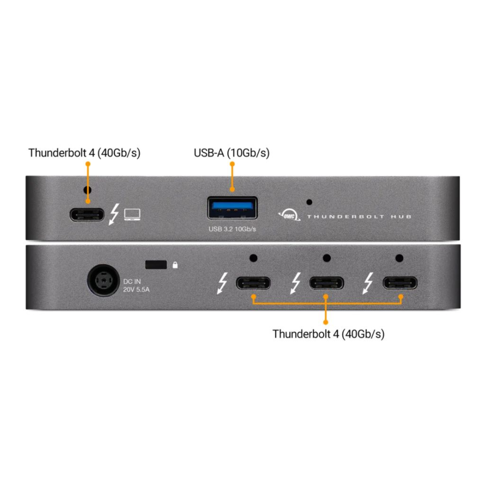 OWC Thunderbolt Hub Grey Black Thunderbolt 4 USB-A
