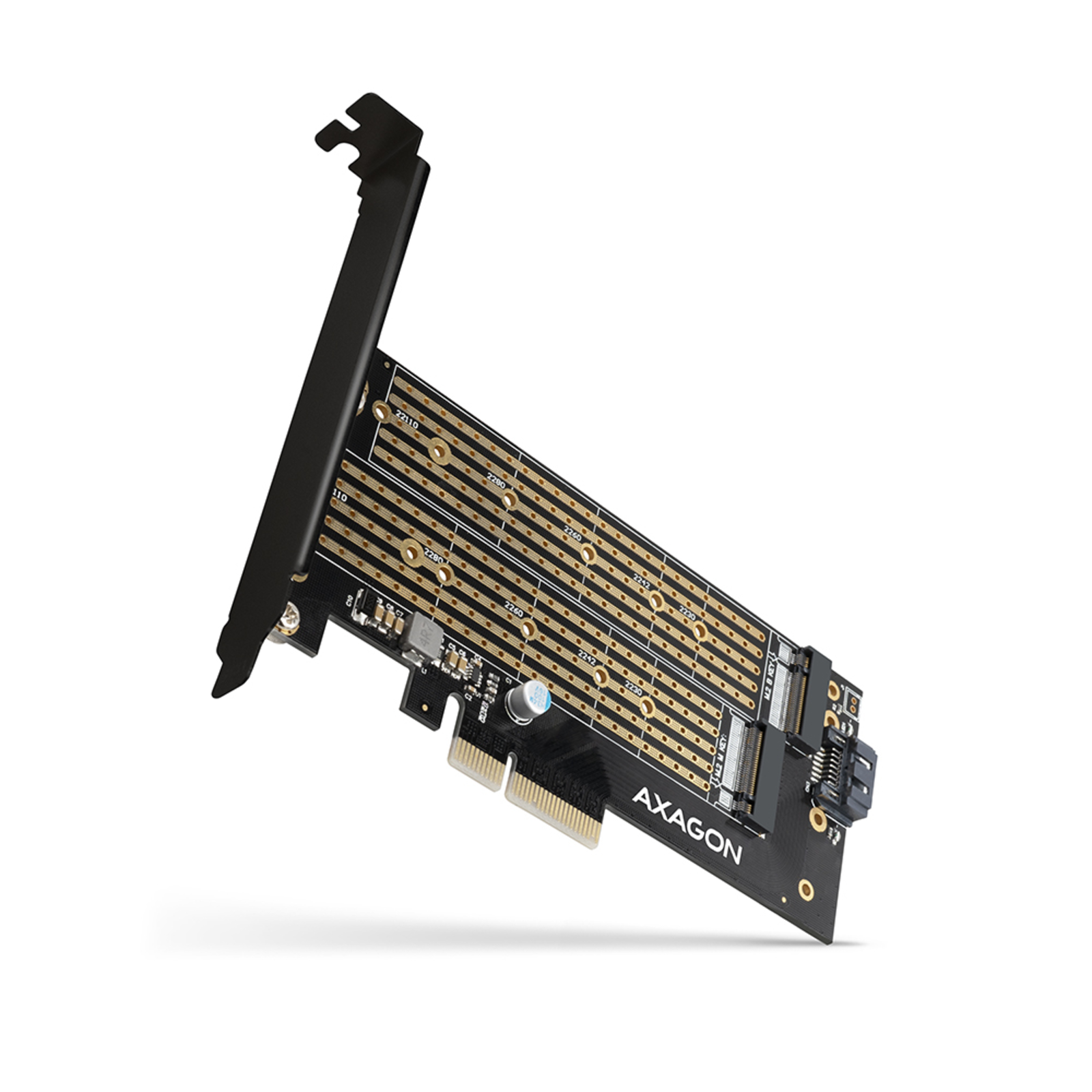 Axagon PCEM2-D PCIe 3.0 Adapter 1x M.2 NVMe 1x M.2 SATA up to 22110 Passive Cooling