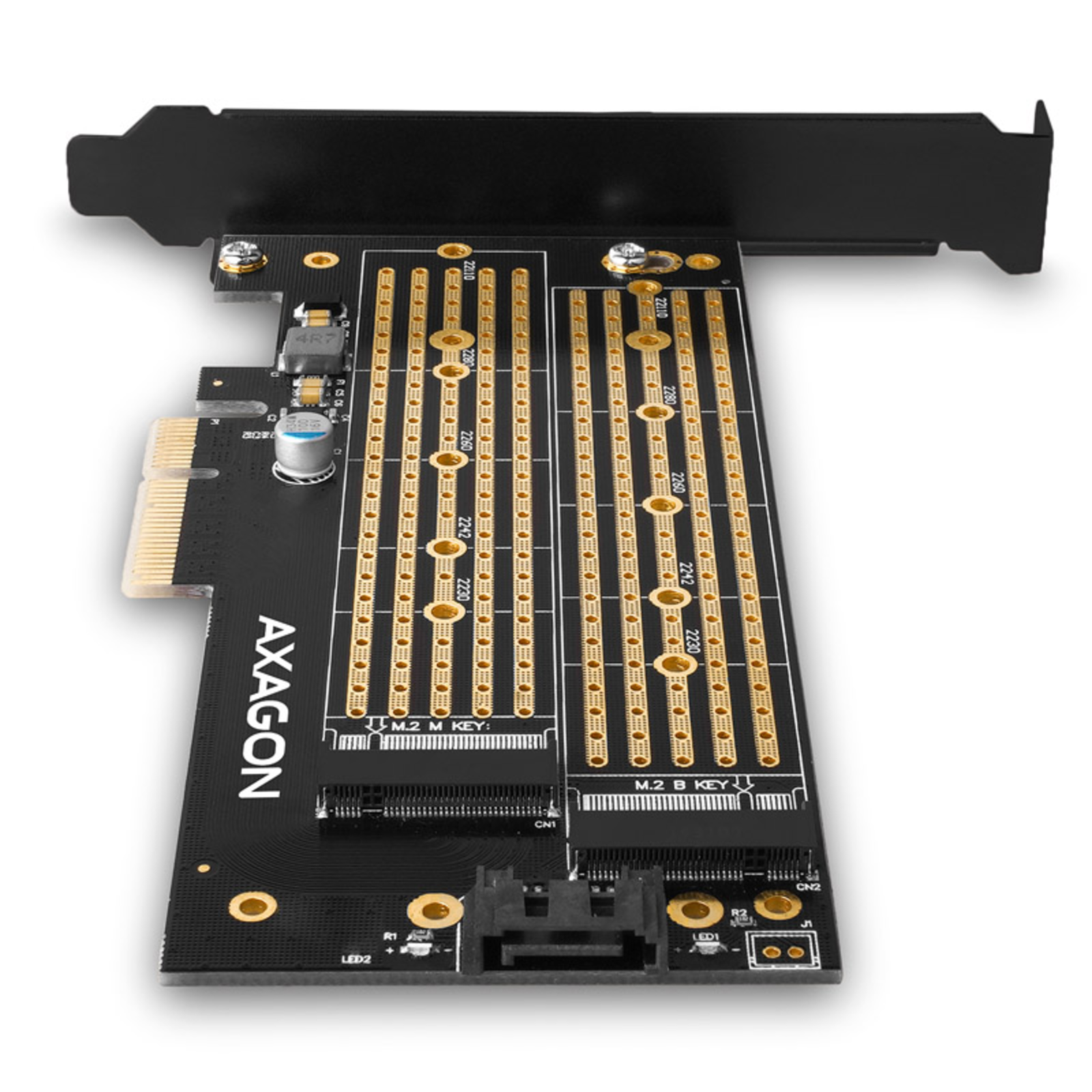 Axagon PCEM2-D PCIe 3.0 Adapter 1x M.2 NVMe 1x M.2 SATA up to 22110 Passive Cooling