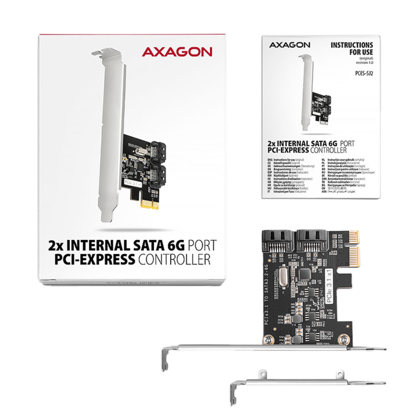 Axagon PCES-SJ2 PCIe Controller 2x Internal SATA 6G Port JMB582 + LP