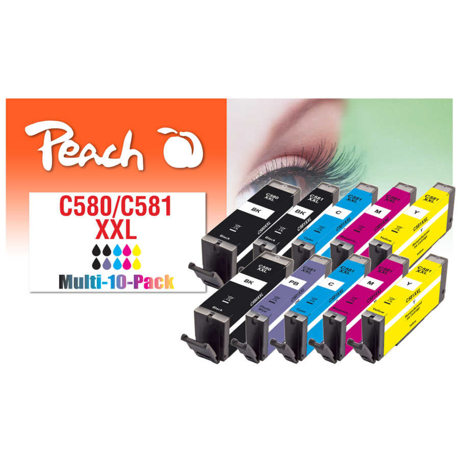 Peach Ink Cartridge Canon No.580XXL 581XXL Multi10Pack REM,KOM