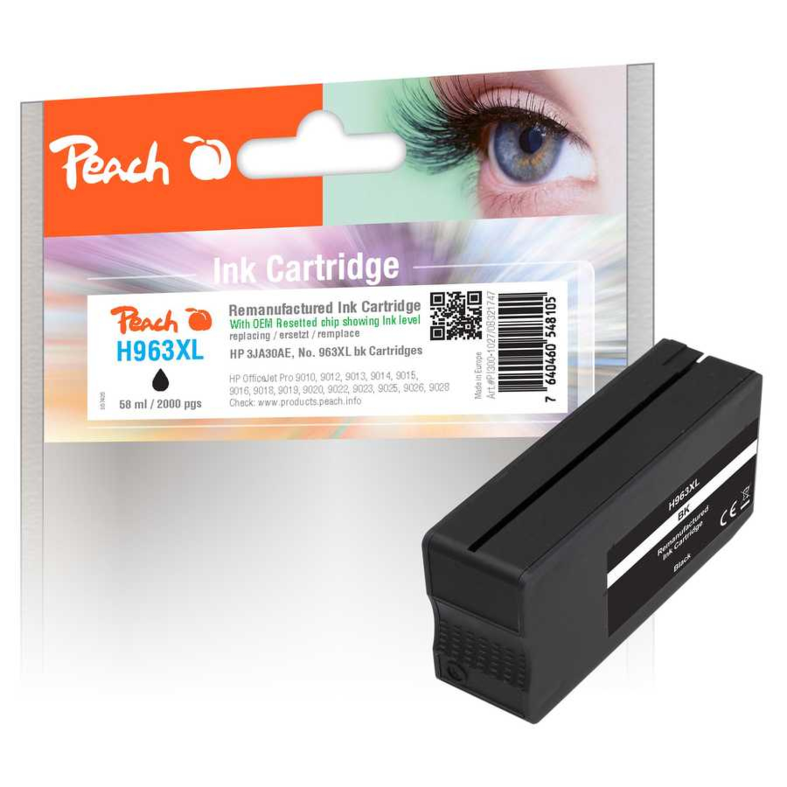 Peach Cartridge HP No.963XL 3JA30AE Black OEM Reset Remanufactured Refurbished