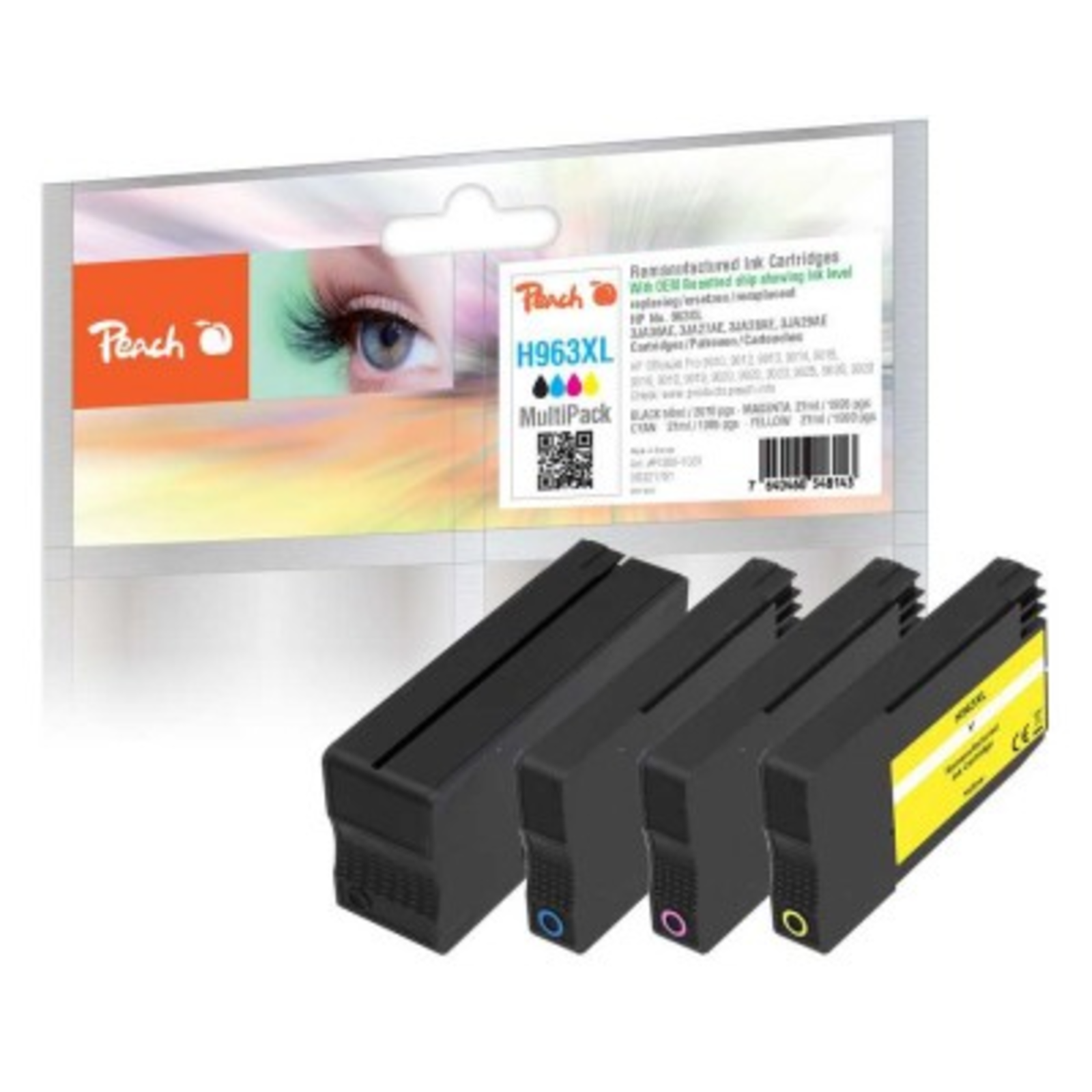 Peach Cartridge HP No. 963XL MultiPack OEM Reset Bk C M Y Remanufactured Refurbished