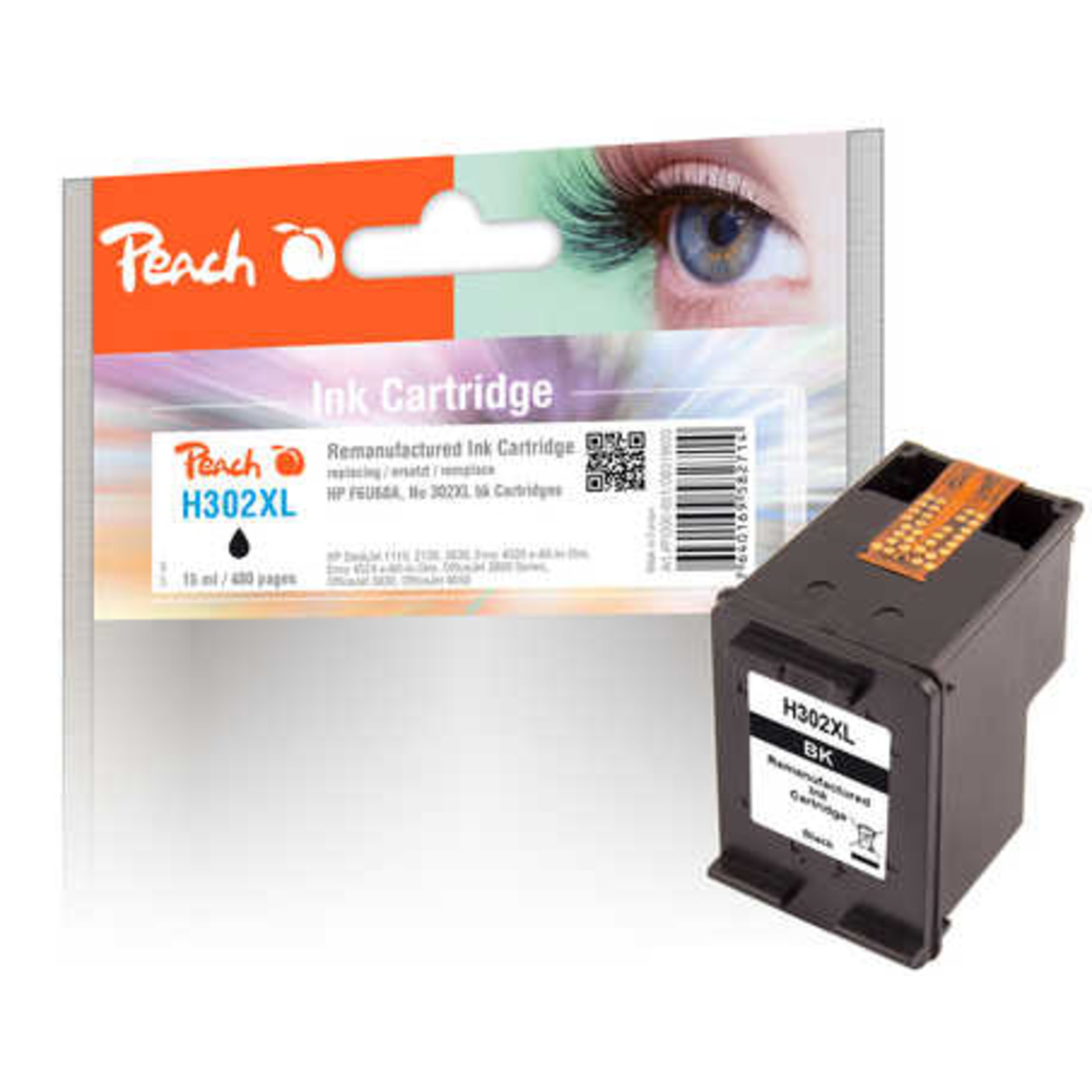Peach Cartridge No.302XL F6U68A Black Comp