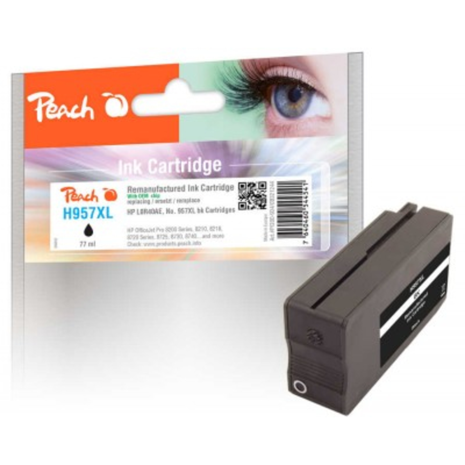 Peach Cartridge HP No. 957XL Black with OEM Chip Remanufactured Reconditioned Compatible