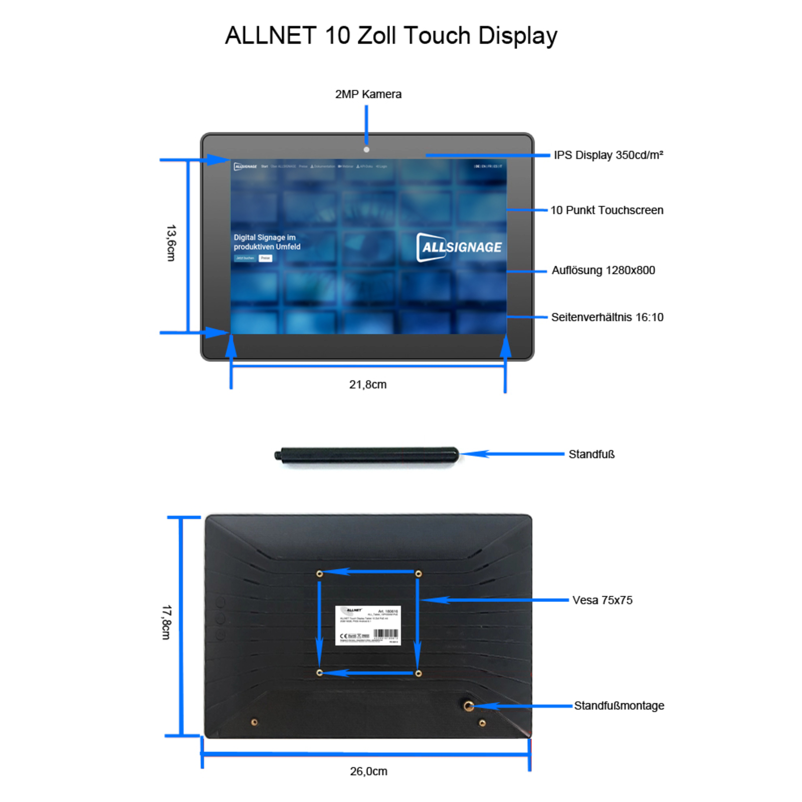 ALLNET Touch Display Tablet 12-inch PoE with 8GB/64GB RK3568 Android 13