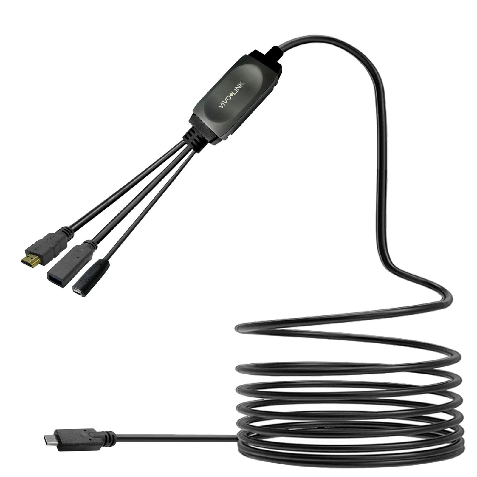 VivoLink USB-C HUB Cable with USB3.0 Charging 7.5m Black Cable DigitalData (PROUSBCHDMIUSB3-7.5)