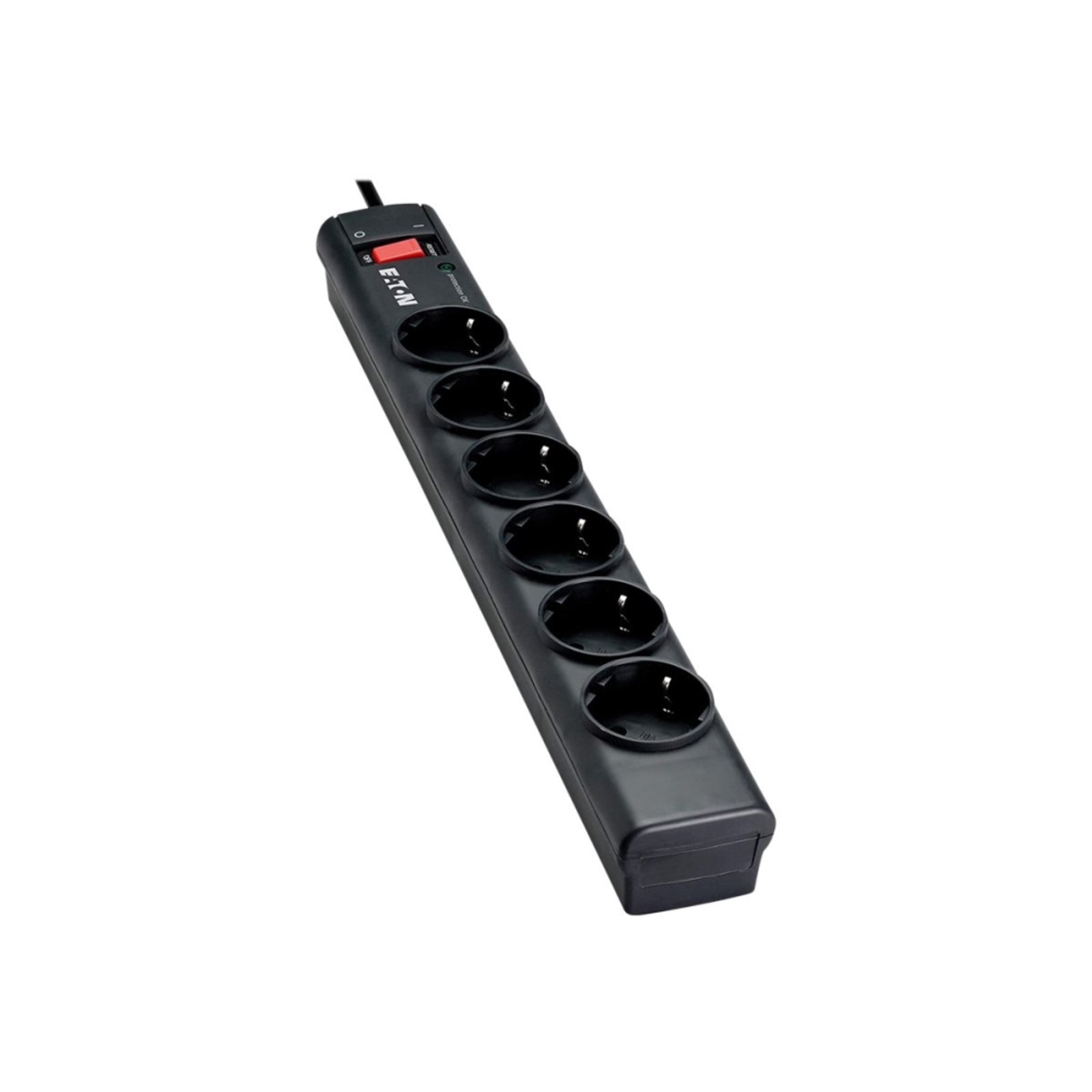 Eaton Socket Strip 6-way with Overvoltage Predection And Switch 1m Black