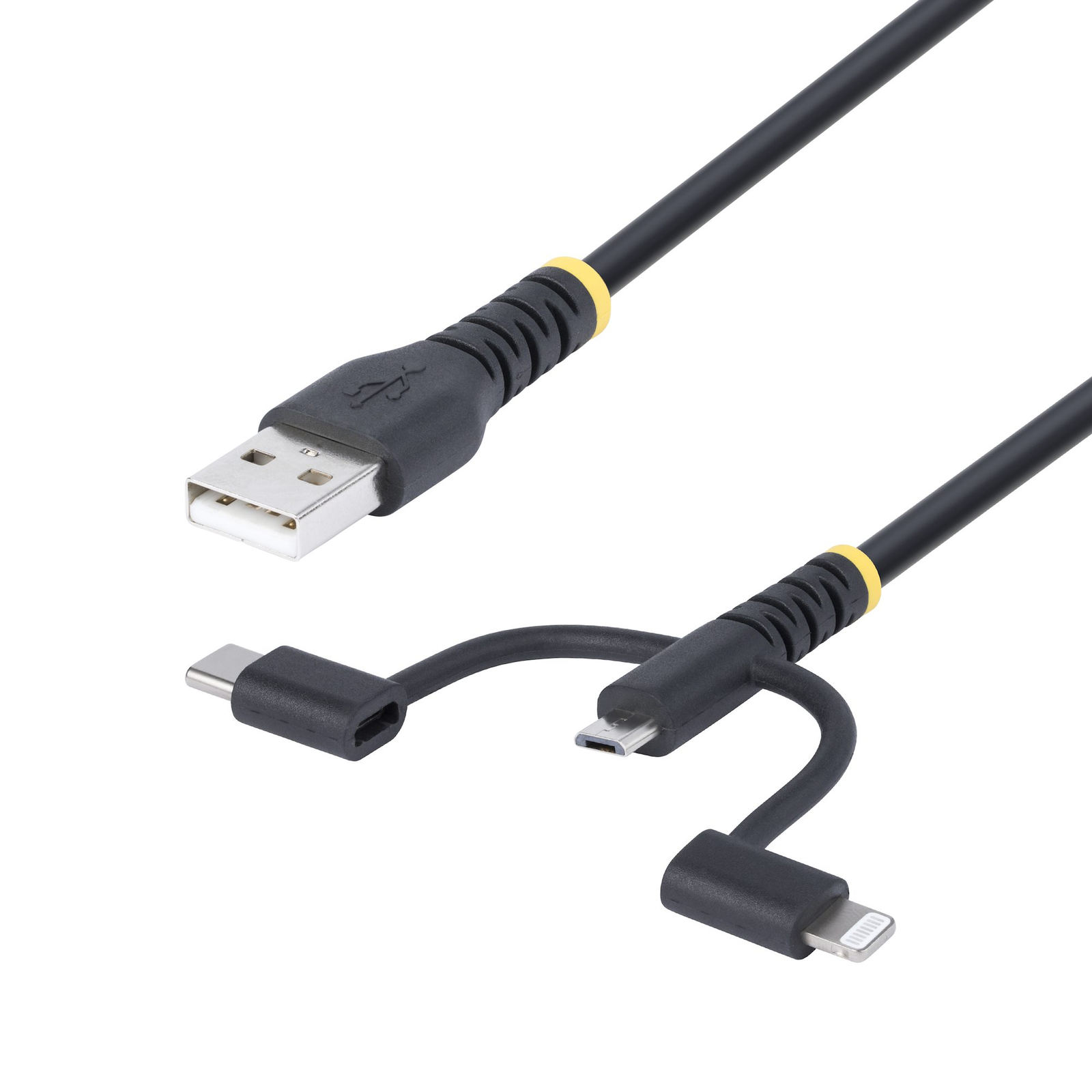 StarTech.com 3.3ft USB Multi Charging Cable LightningMicro-USBType-C Set 3 A 1 M Rugged Black