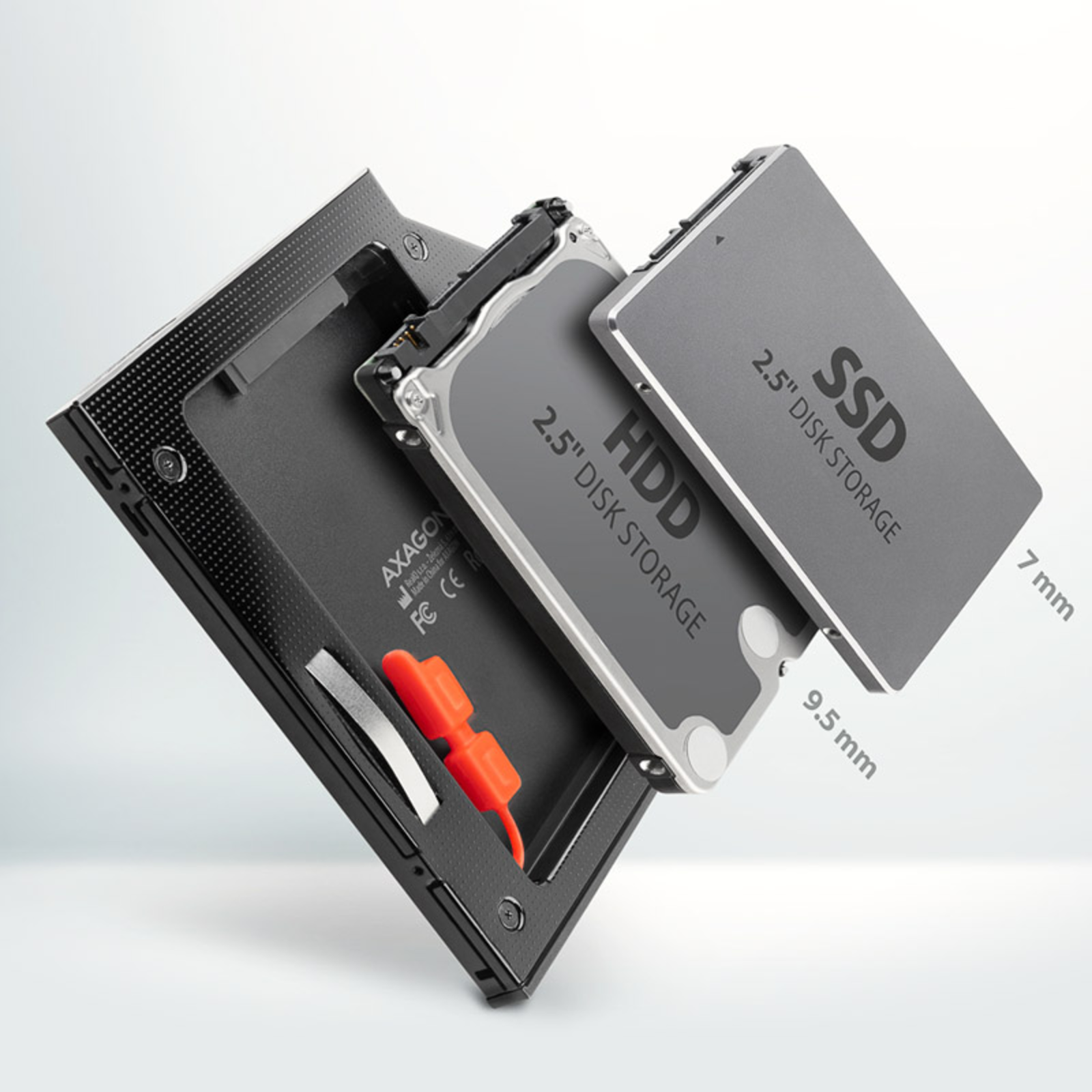 AXAGON RSS-CD09 2.5inch SSD/HDD Adapter for Optical Drive 9.5 Mm LED