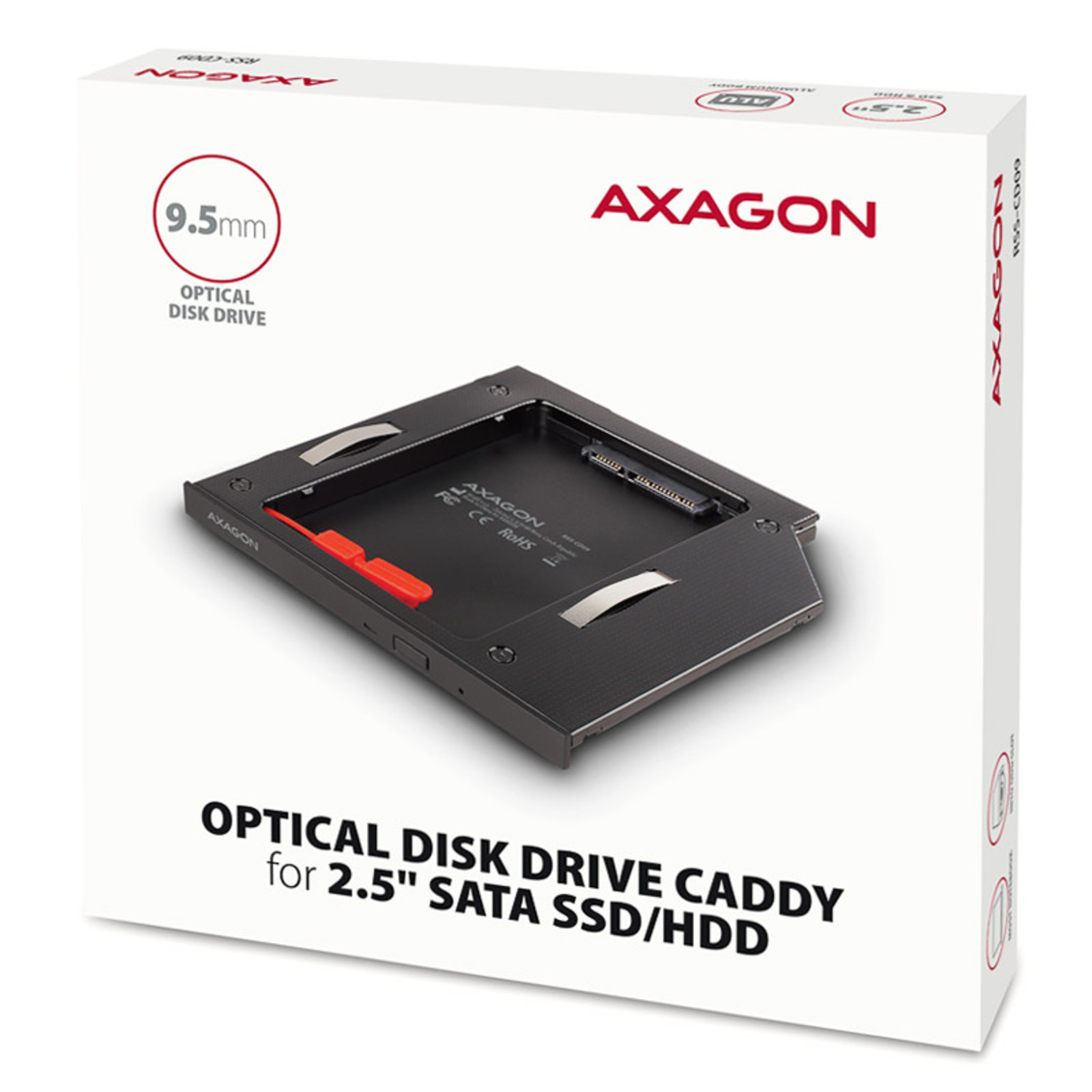 AXAGON RSS-CD09 2.5inch SSD/HDD Adapter for Optical Drive 9.5 Mm LED