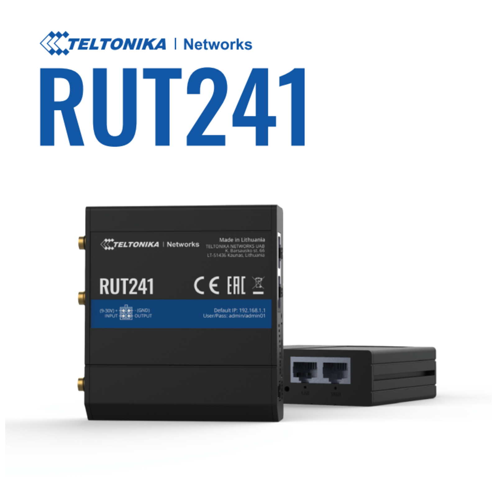 Teltonika RUT241 Industrial Cellular router 4G LTE Wi-Fi Version 3 Globaluniversal Power Supply