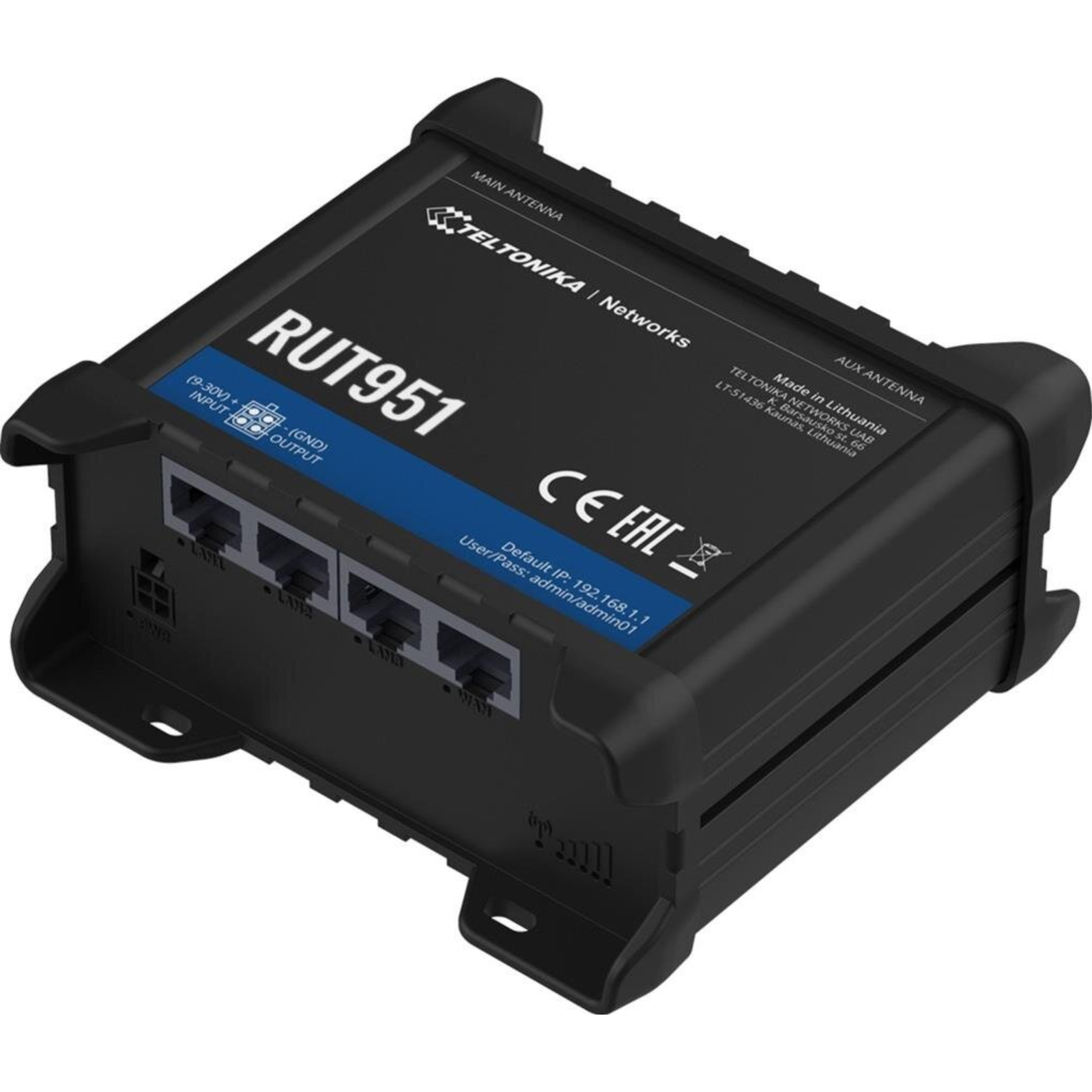 Teltonika RUT951 router for Mobile Network Black Aluminium Plastic DIN Rail