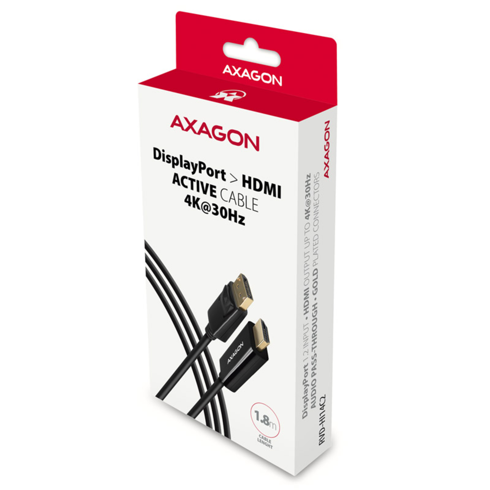 Axagon RVD-HI14C2 DisplayPort to HDMI Adapter Cable 4K/30 Hz 180cm Long Black