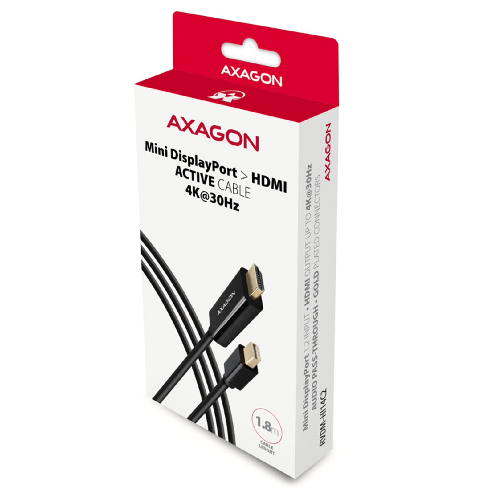 Axagon RVDM-HI14C2 Mini-DisplayPort to HDMI Adapter Cable 4K/30 Hz 180cm Long Black